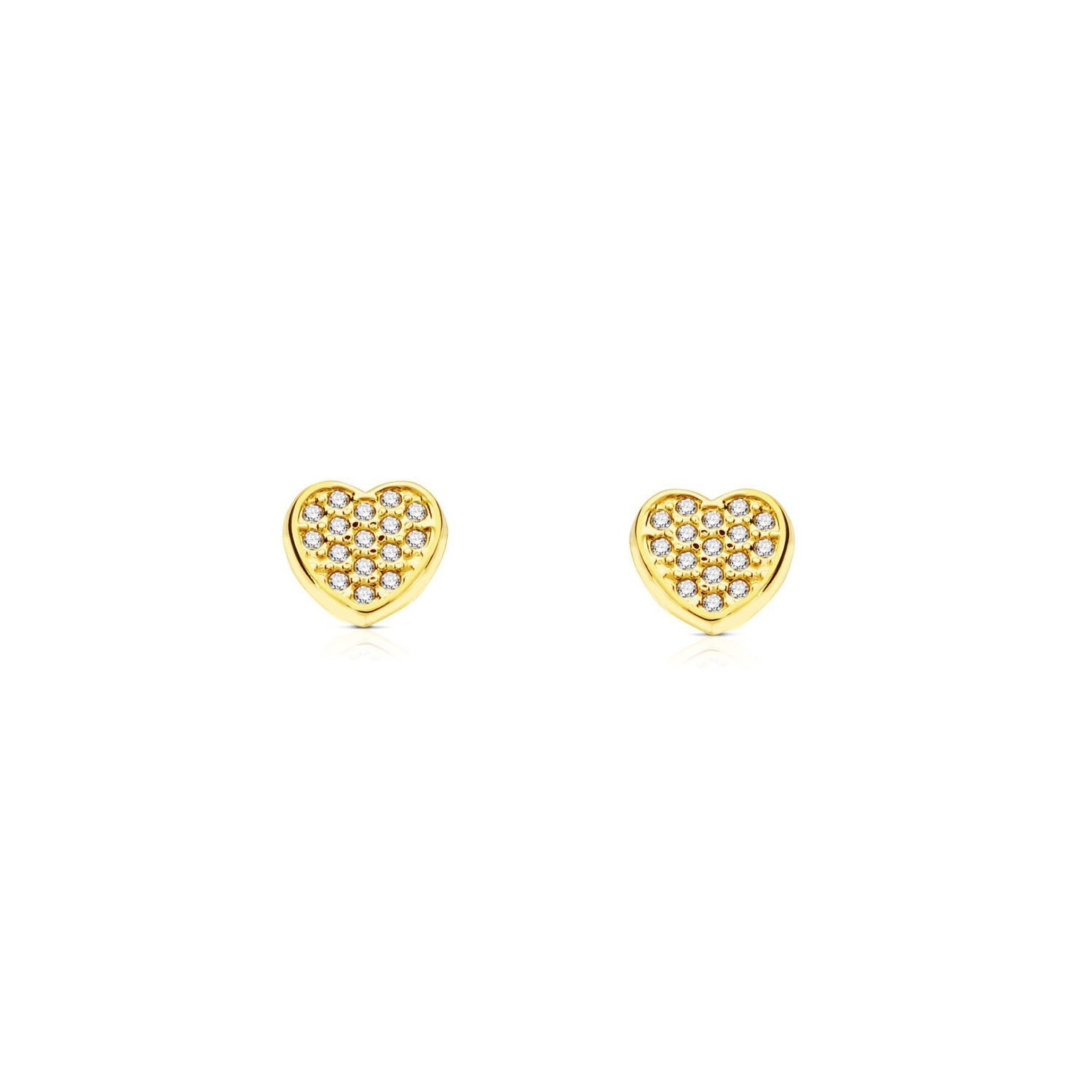 Girl's Earrings 9K Yellow Gold Heart Shiny Zirconia