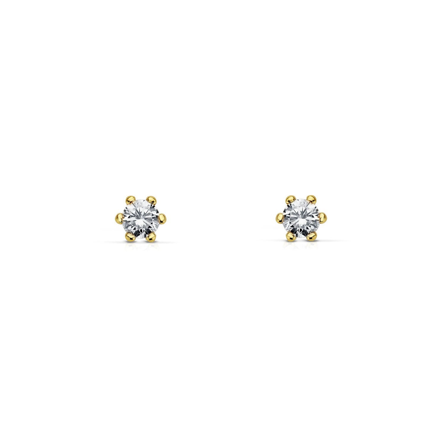 Baby-Girl Earrings 18K Yellow Gold Claw Zirconia 3 mm Shine