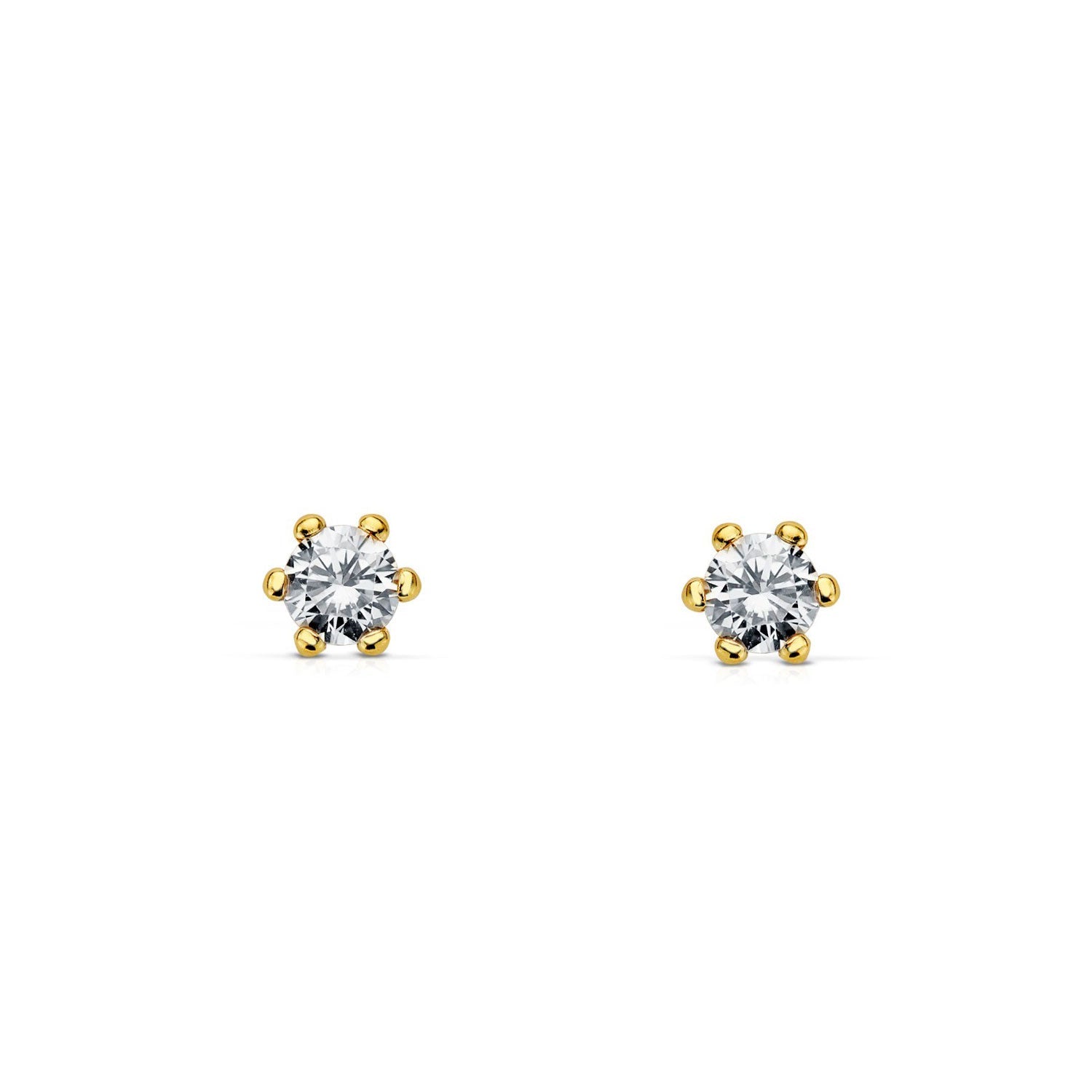 Women's-Girl's Earrings 18K Yellow Gold Claw Zirconia 5 mm Shine