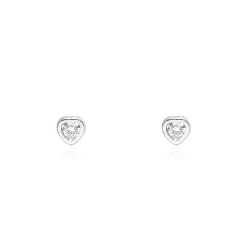 Girl's Sterling Silver Chatón Heart Shiny Zircon Earrings