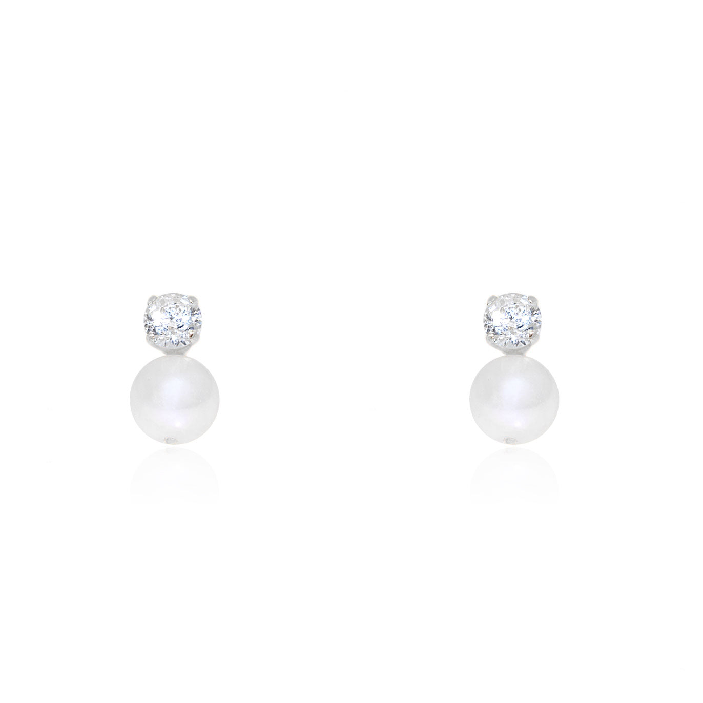 Sterling Silver Round Pearl Earrings 5 ​​mm Shiny Zirconia