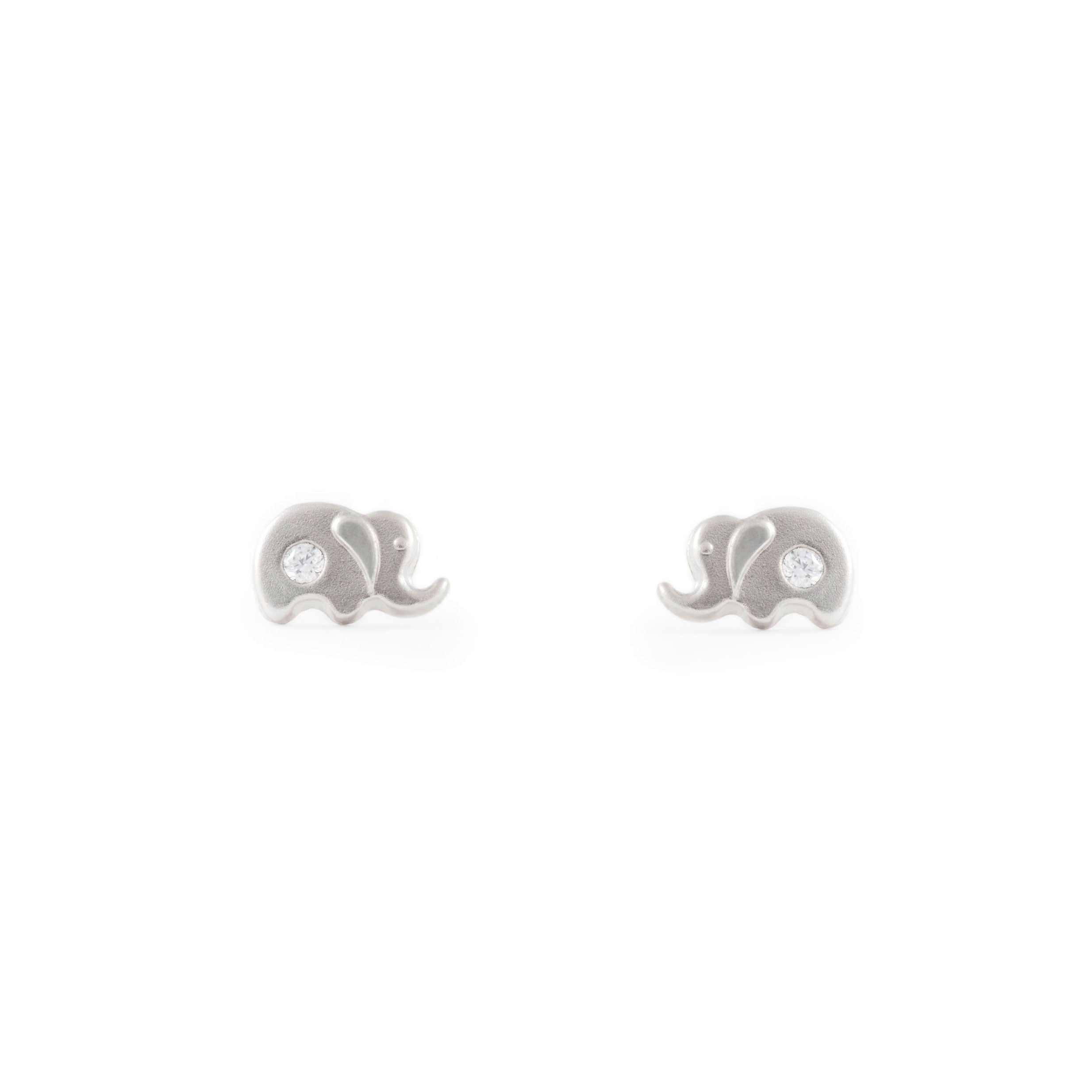 Matte and Shiny Zirconia Elephant Sterling Silver Earrings