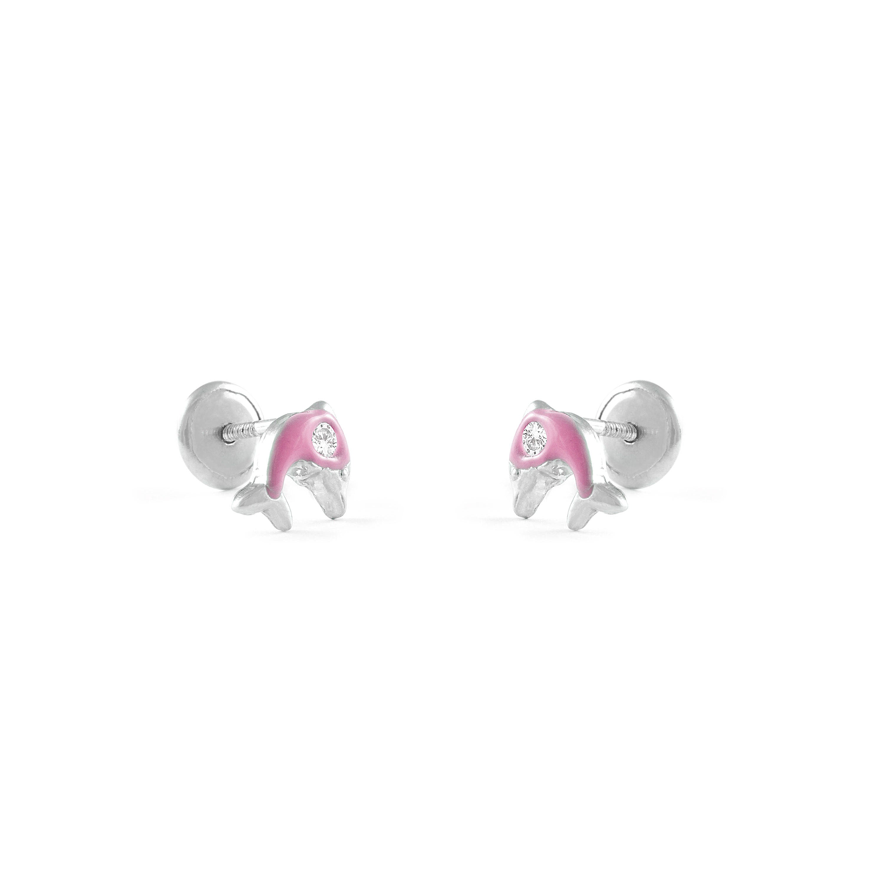 Pendientes Plata Bebe o niña Delfin Esmaltado