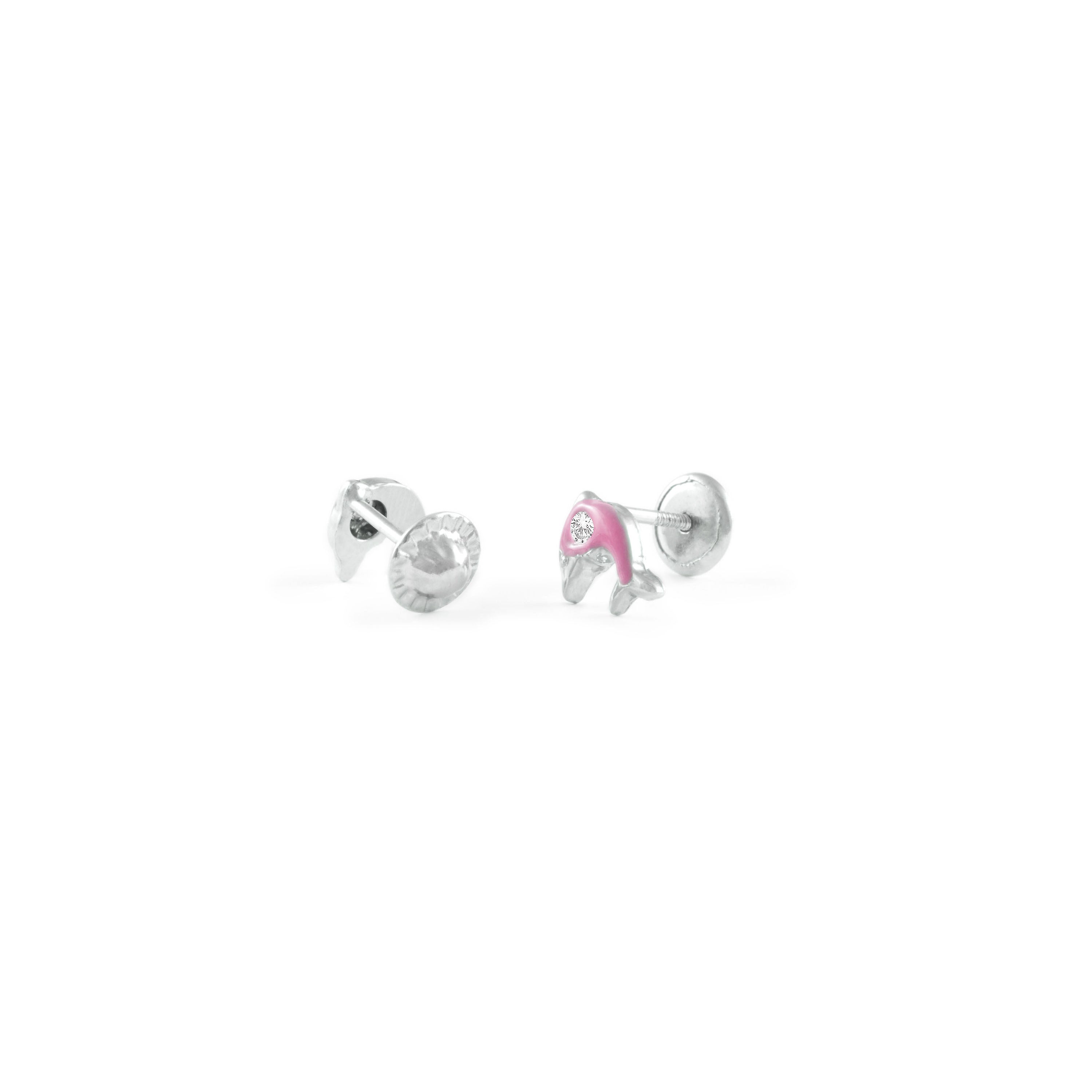 Pendientes Plata Bebe o niña Delfin Esmaltado