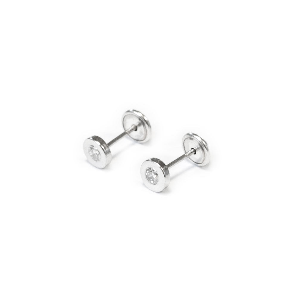 Baby-Girl Earrings in Sterling Silver Round Chatón Shiny Zirconia