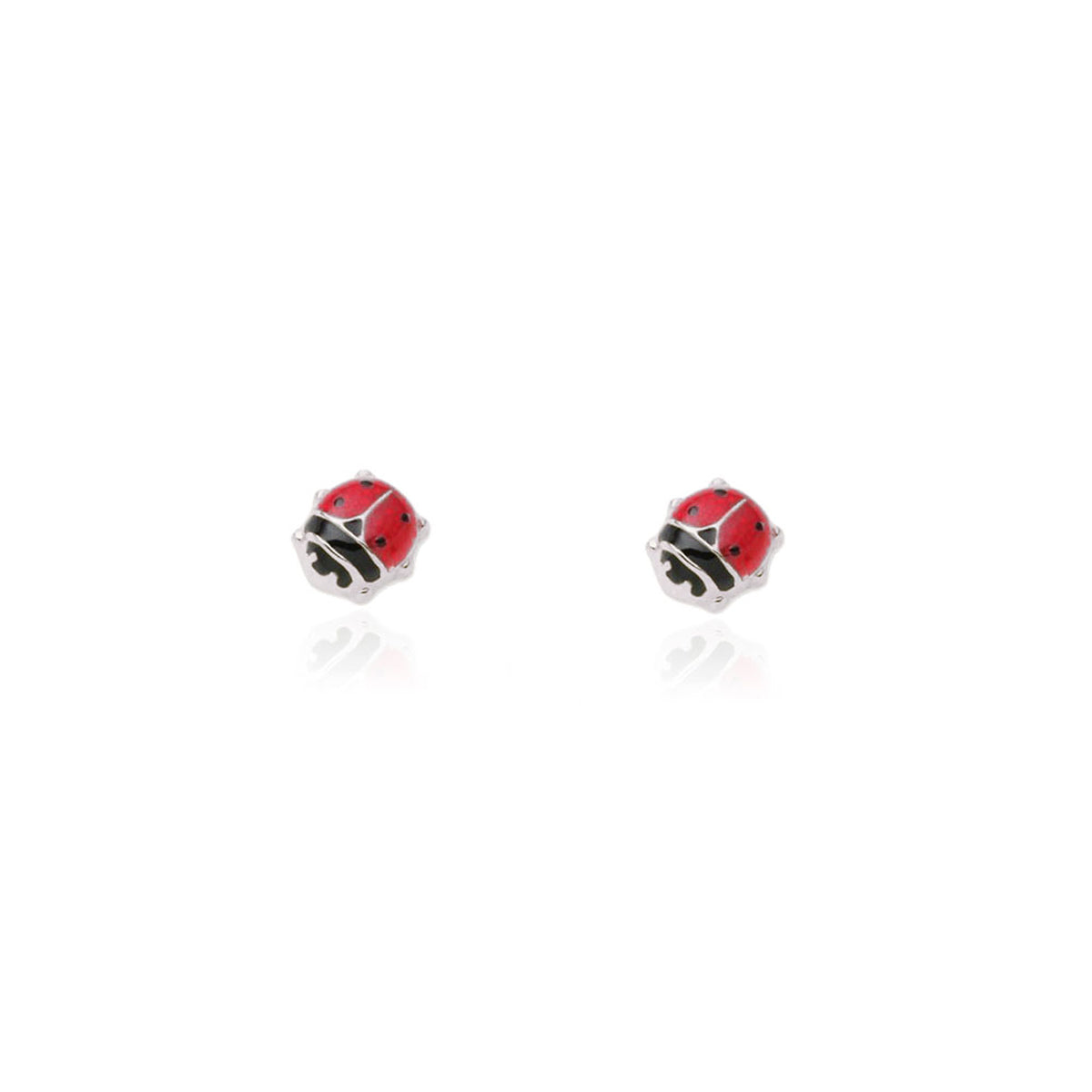 Sterling Silver Ladybug Earrings Red-Black Glossy Enamel