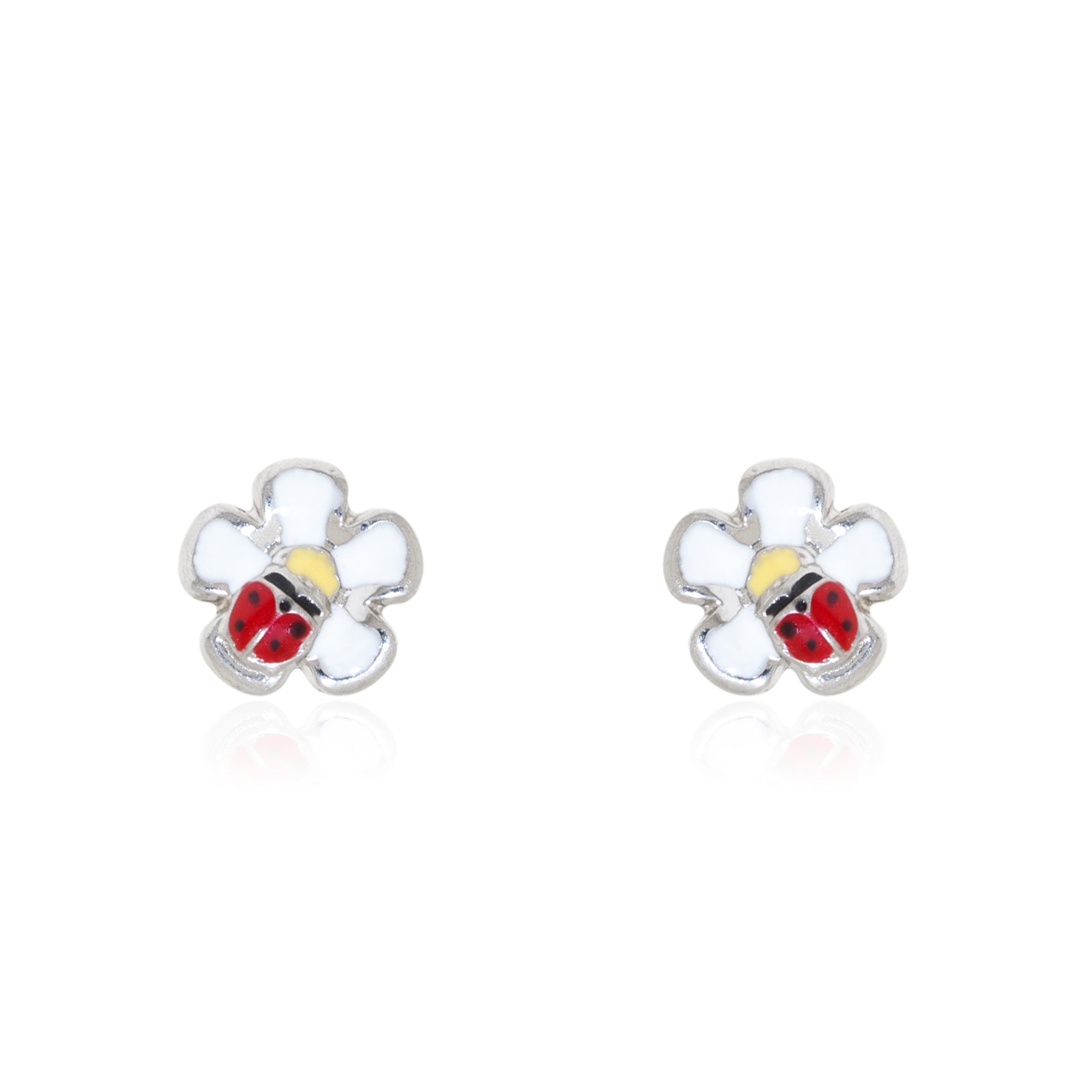 Pendientes Plata de Ley Flor Esmalte Multicolor Brillo