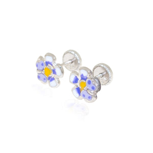 Pendientes Plata flor con mariposa lila