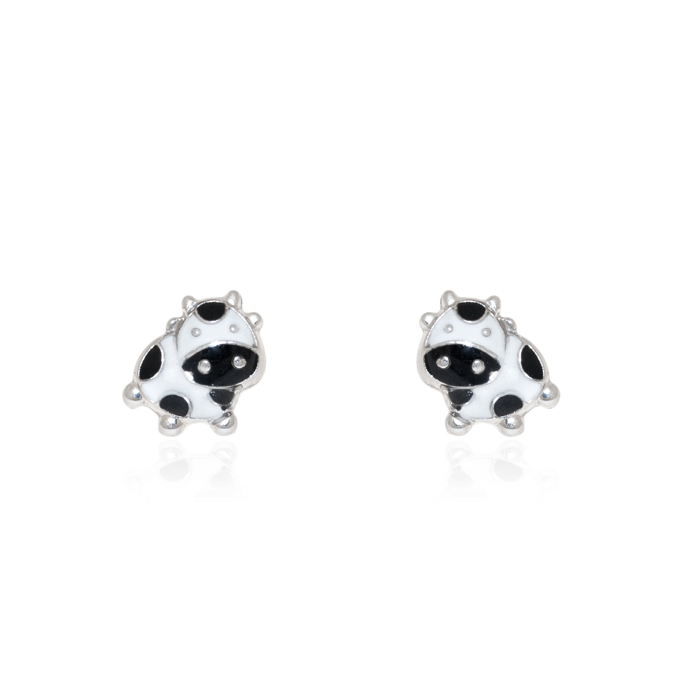 Shiny White Enamel Cow Sterling Silver Earrings