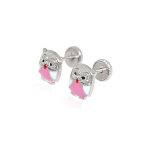 Pendientes Plata Buhos en Rosa