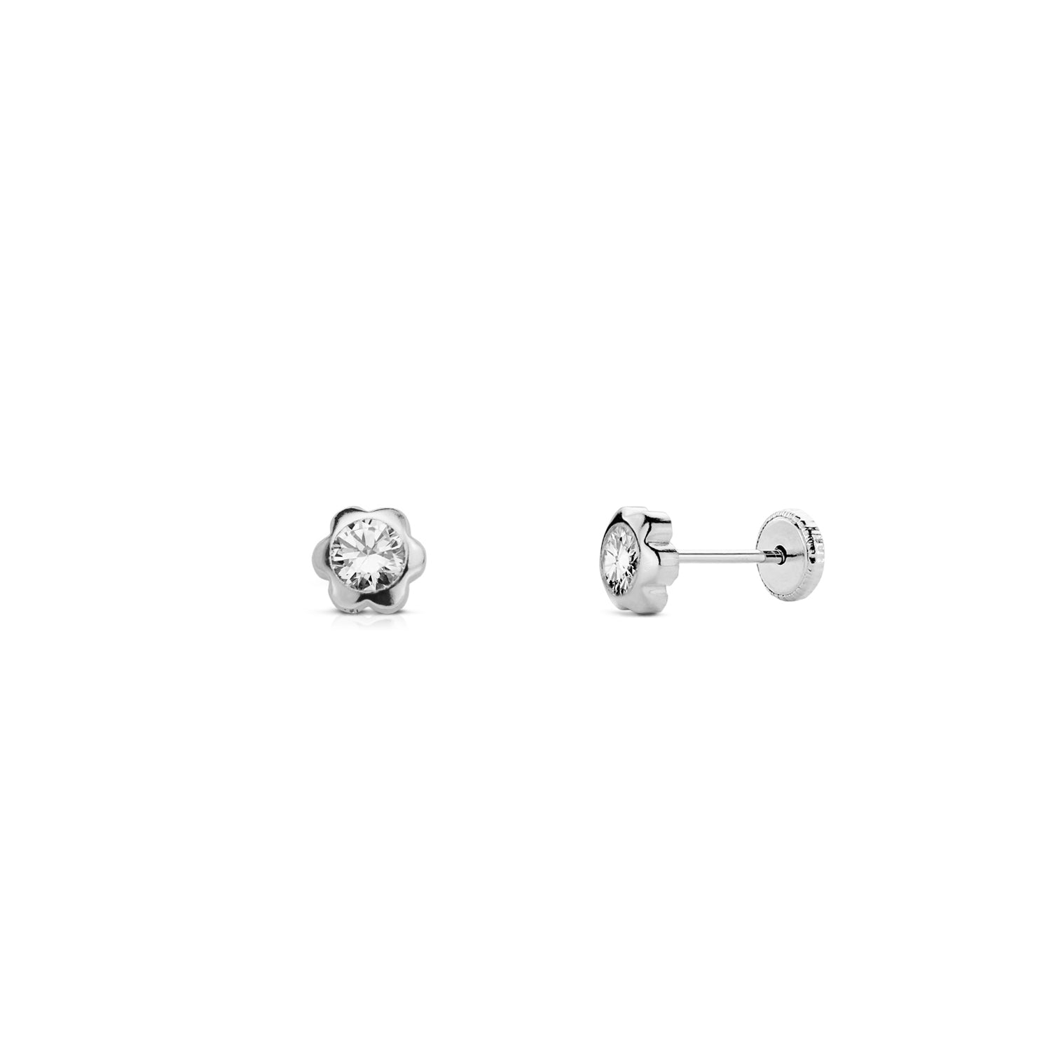 Pendientes Plata Flor en circon de 2 mm