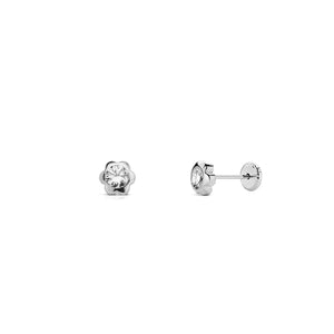 Pendientes Plata Flor en circon de 2 mm