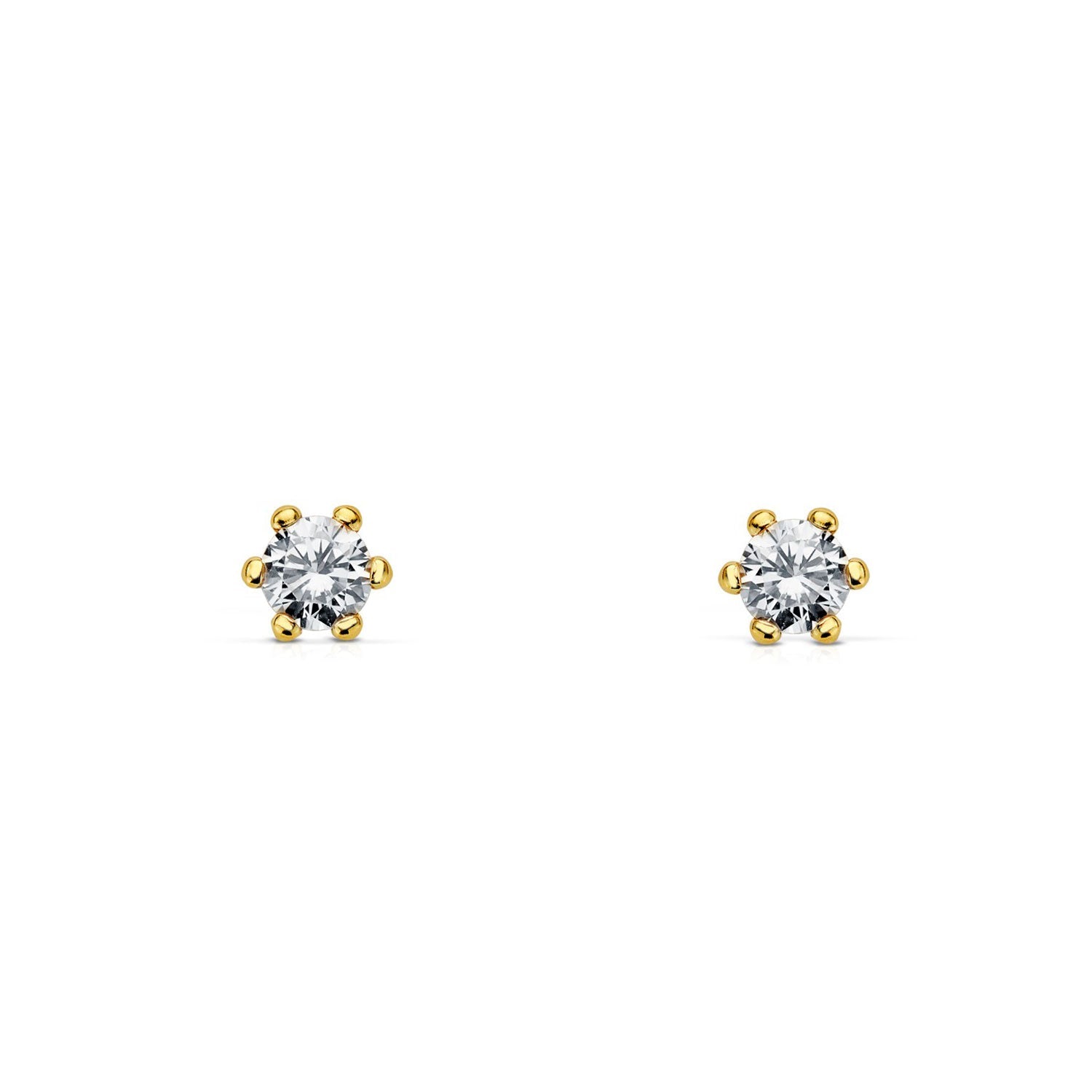 Pendientes Niña Oro Amarillo 9K Garra Circonita 4 mm Brillo