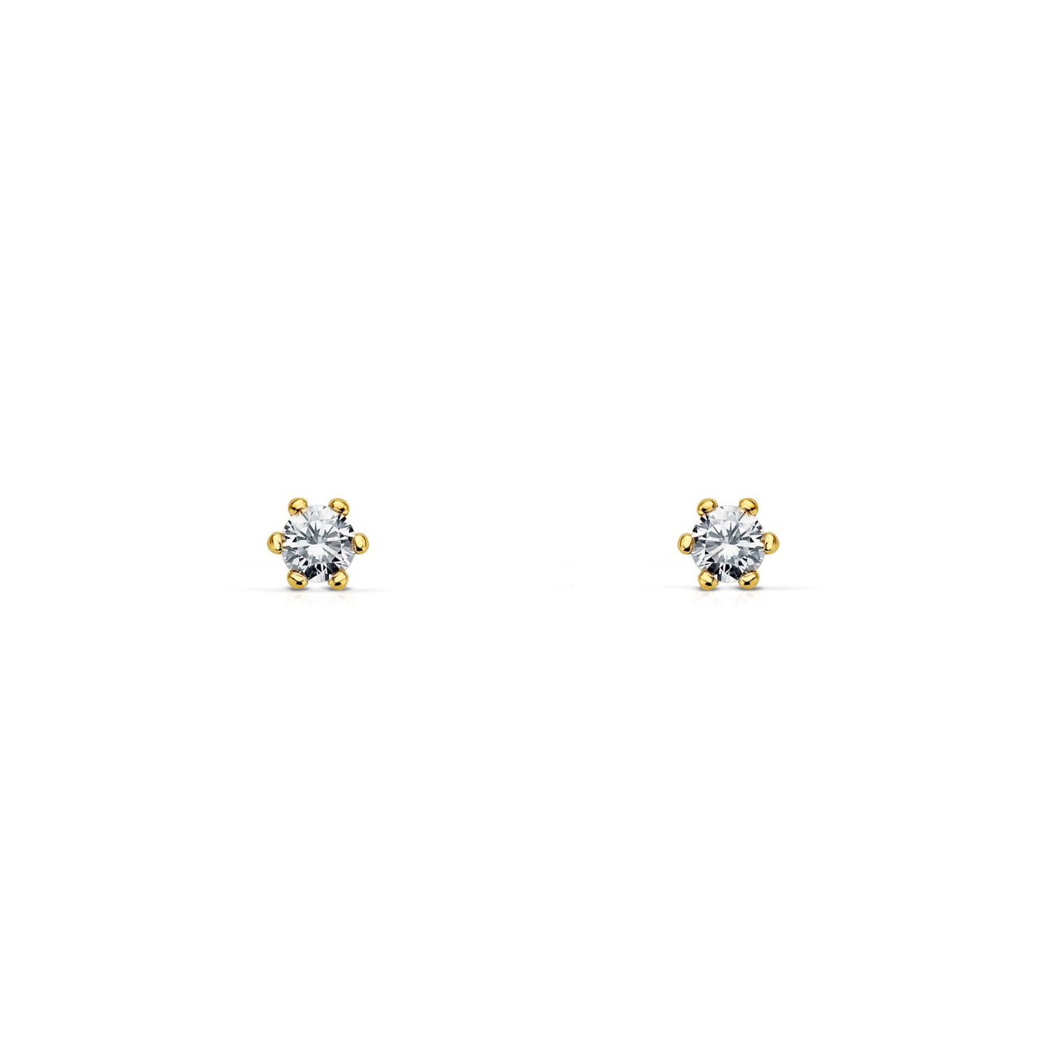 Baby Earrings 18K Yellow Gold Claw Zirconia 2 mm Shine