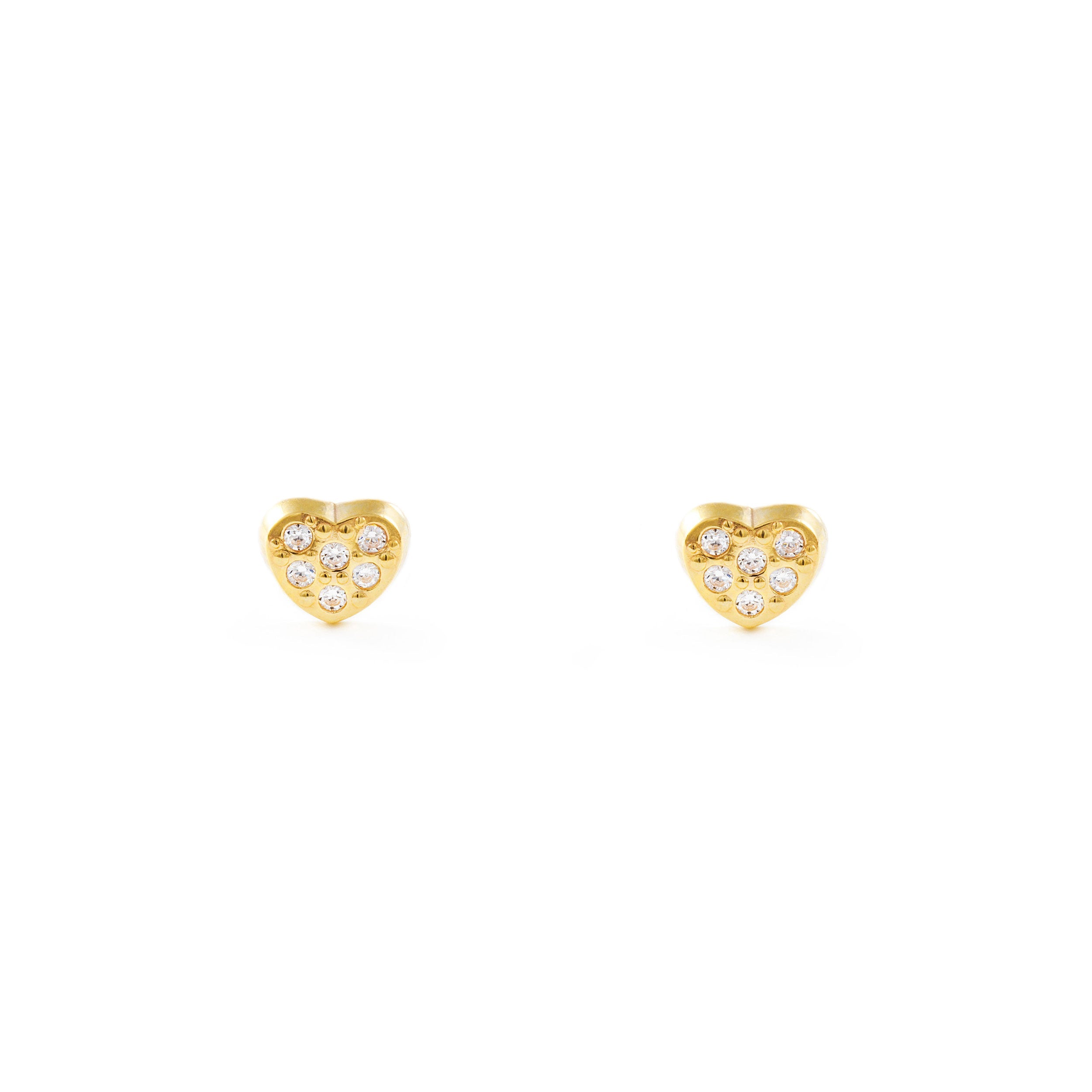 Baby-Girl Earrings 9K Yellow Gold Heart Shiny Zirconia