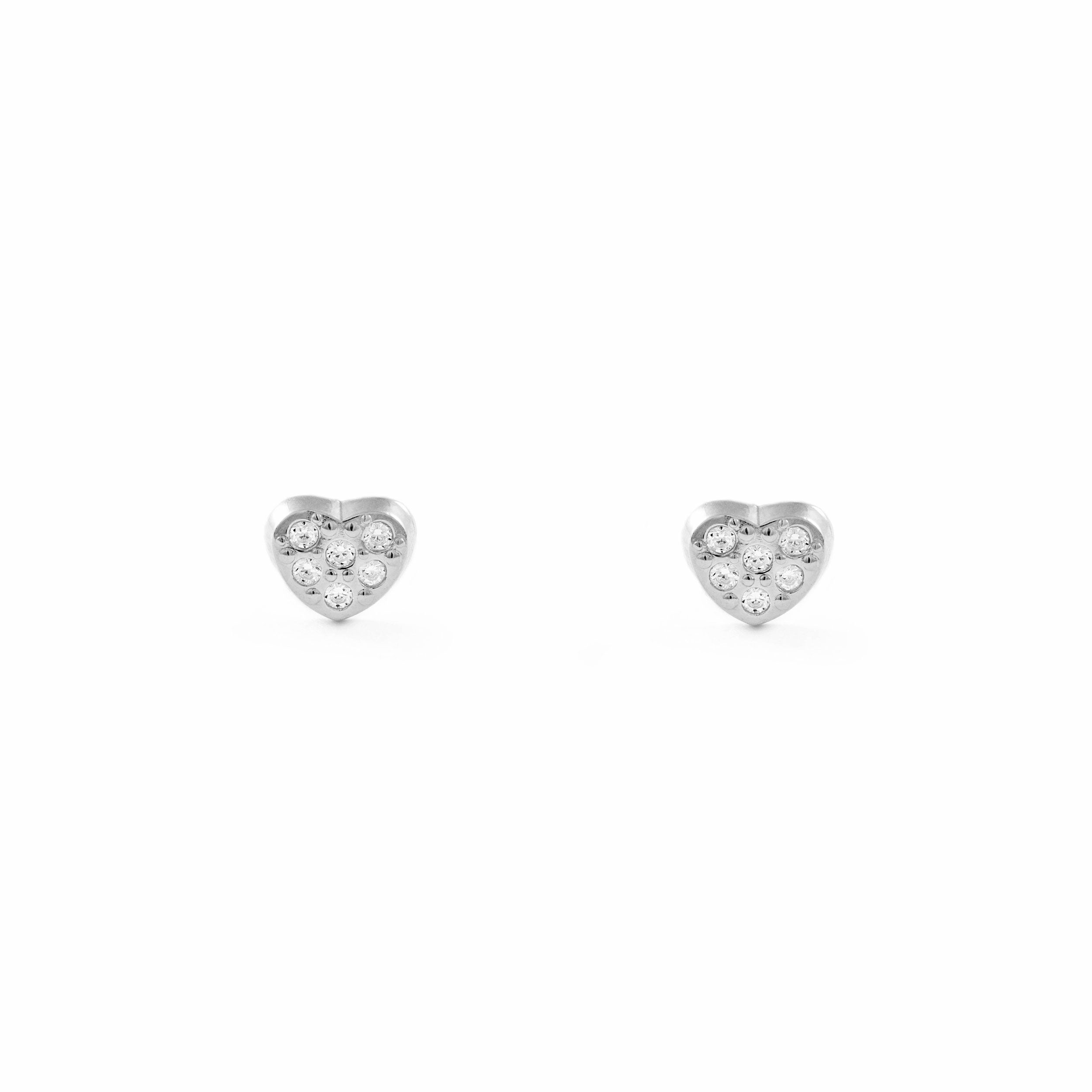 Baby-Girl Earrings 9K White Gold Heart Shiny Zircons