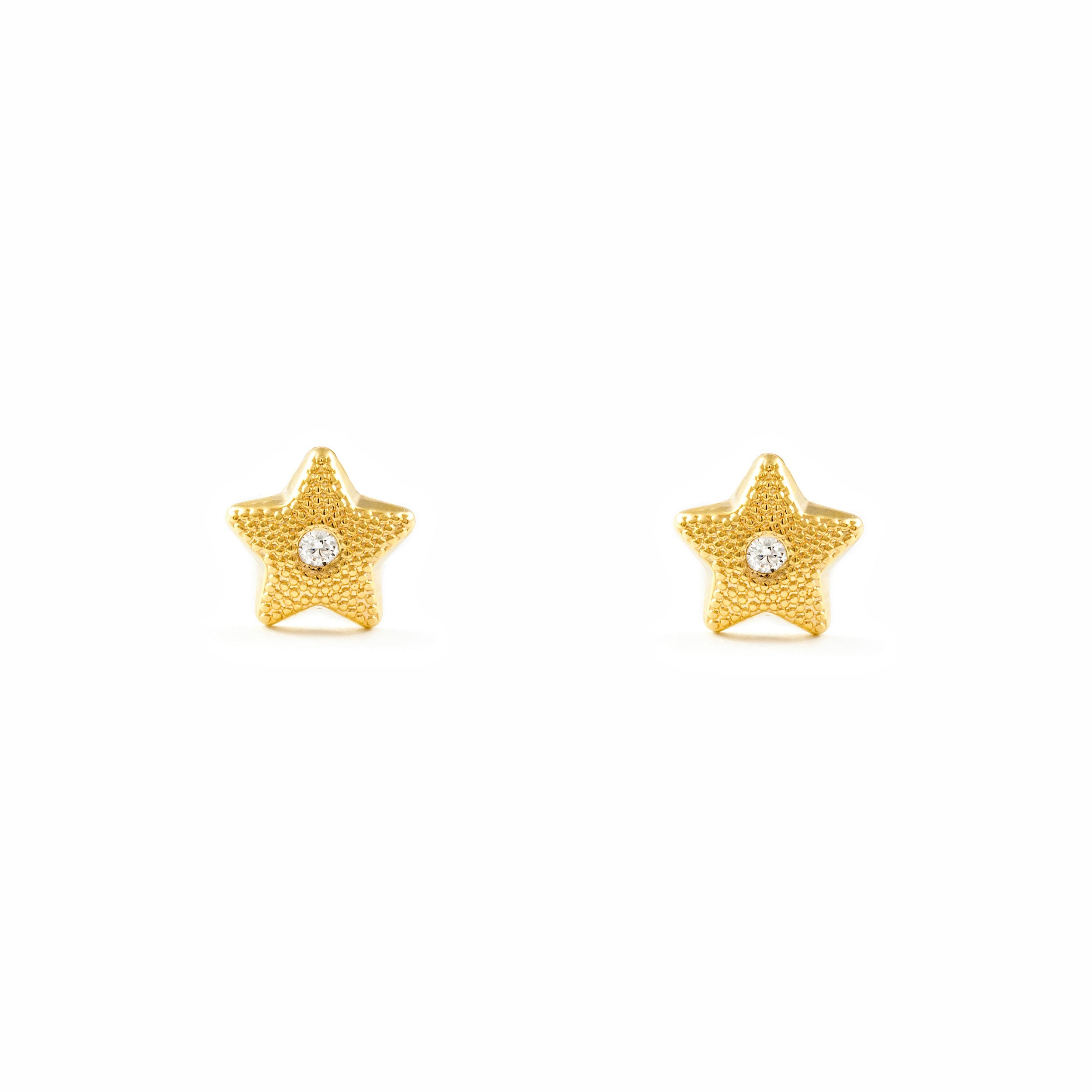 Girl's Earrings 9K Yellow Gold Textured Zirconia Star