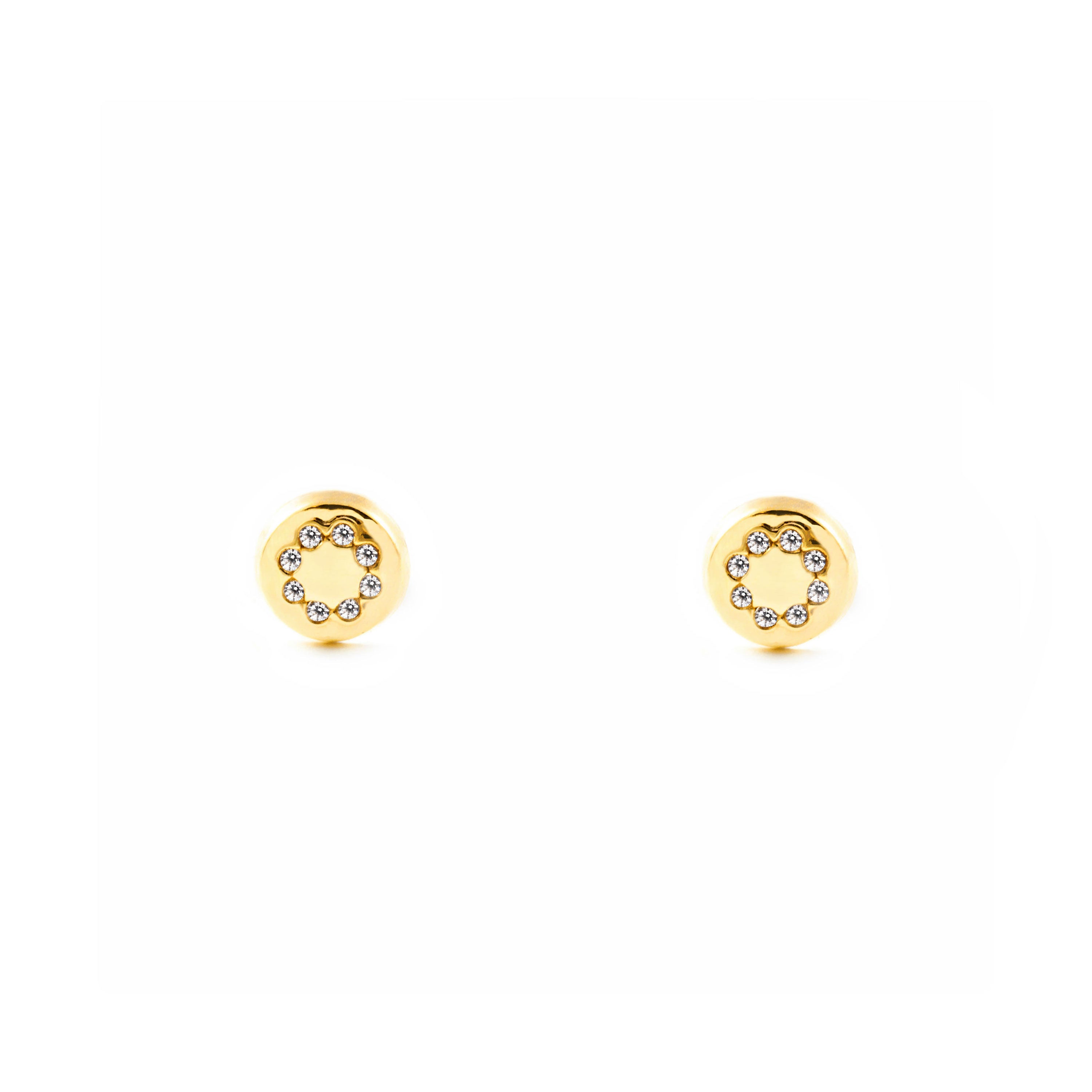 Baby-Girl Earrings 9K Yellow Gold Round Shiny Zircons