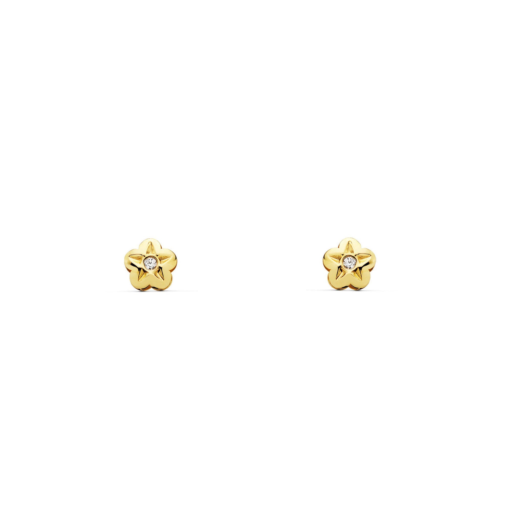 Baby-Girl Earrings 9K Yellow Gold Shiny Zirconia Flower