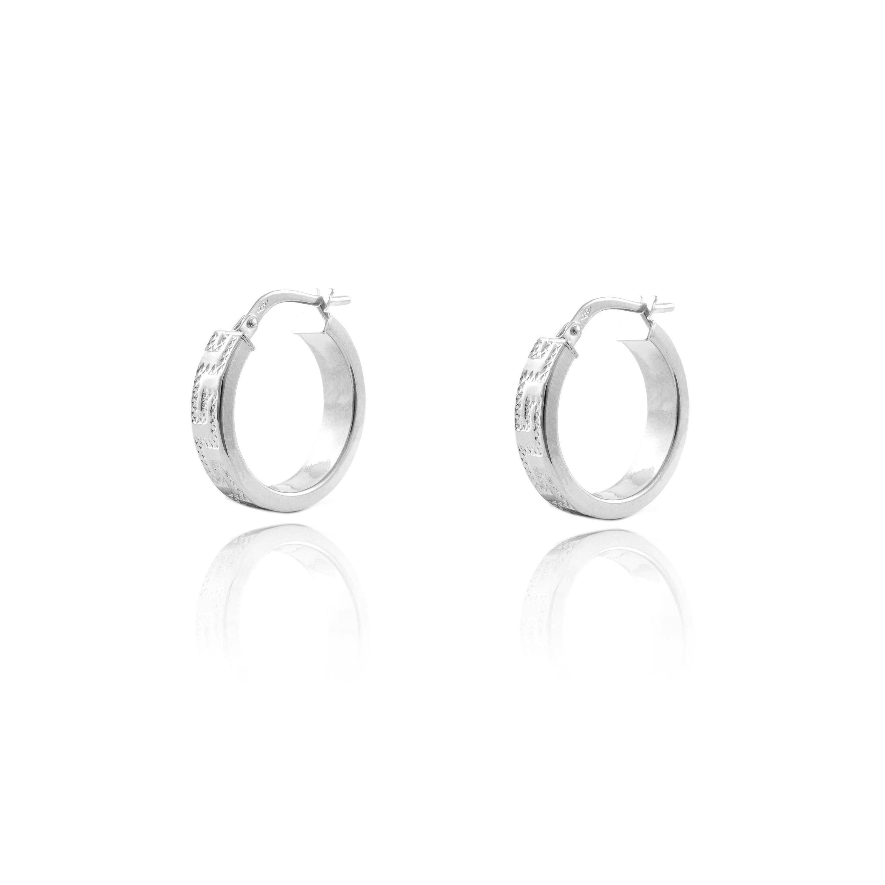 Pendientes Oro Blanco 18K Aros Rectangular Greca 18 x 4 mm