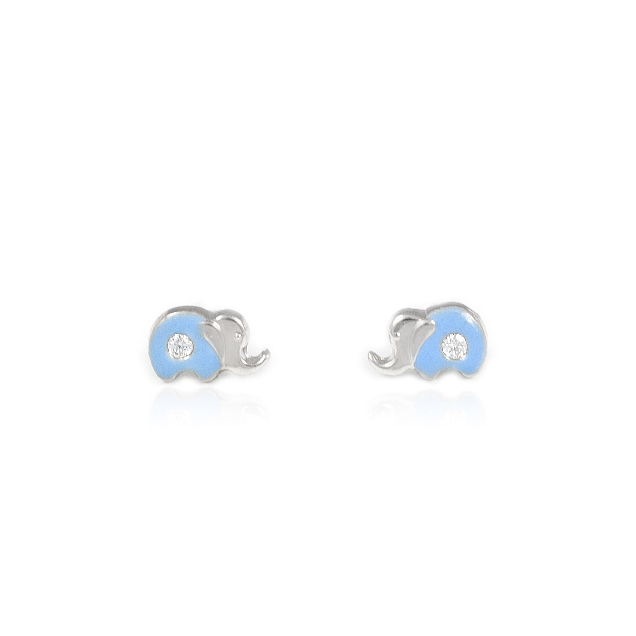 Sterling Silver Elephant Earrings with Blue Enamel Shiny Zirconia