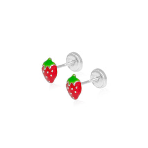 Pendientes Plata Fresas esmaltadas