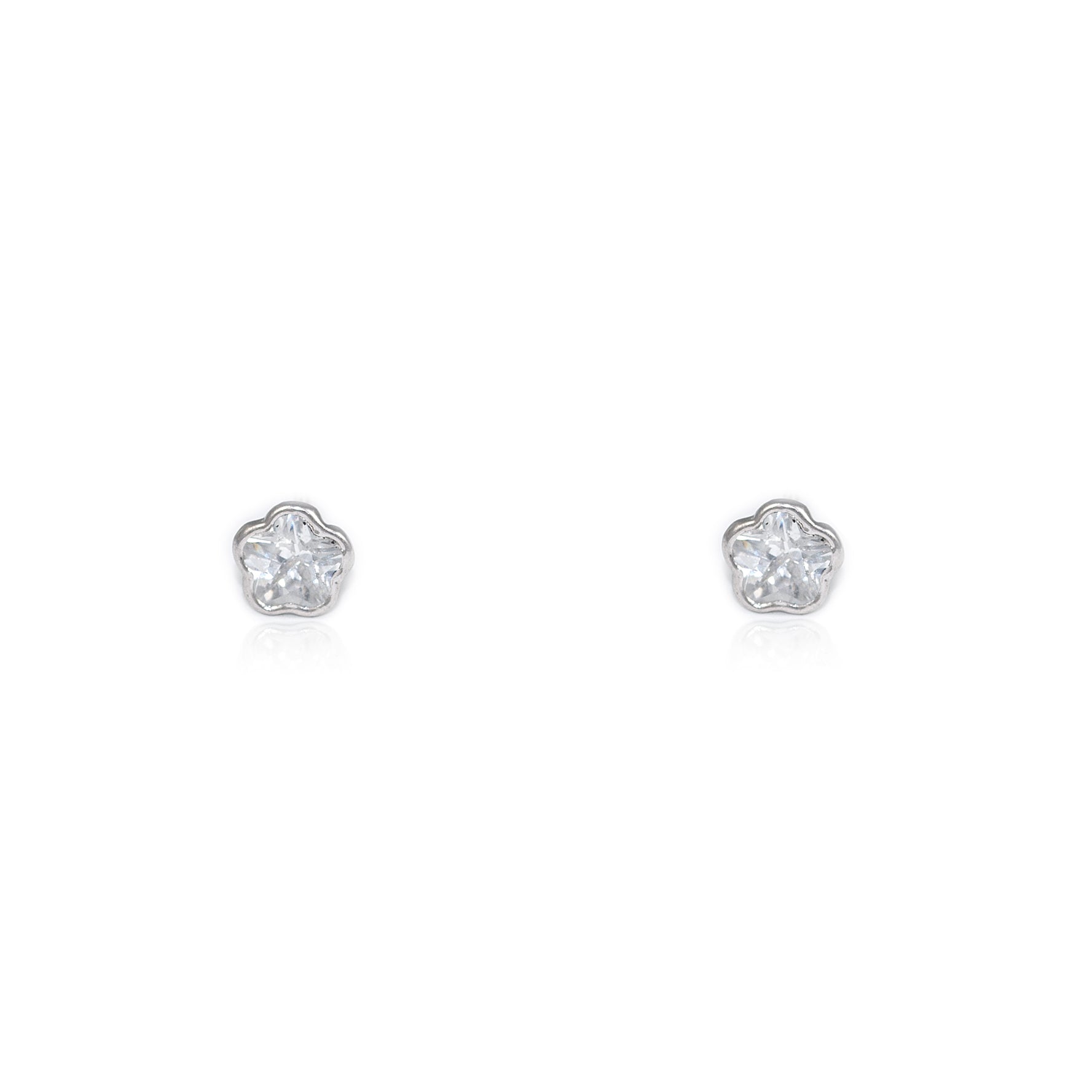 Baby-Girl Earrings in Sterling Silver Chatón Flower Shiny Zirconia