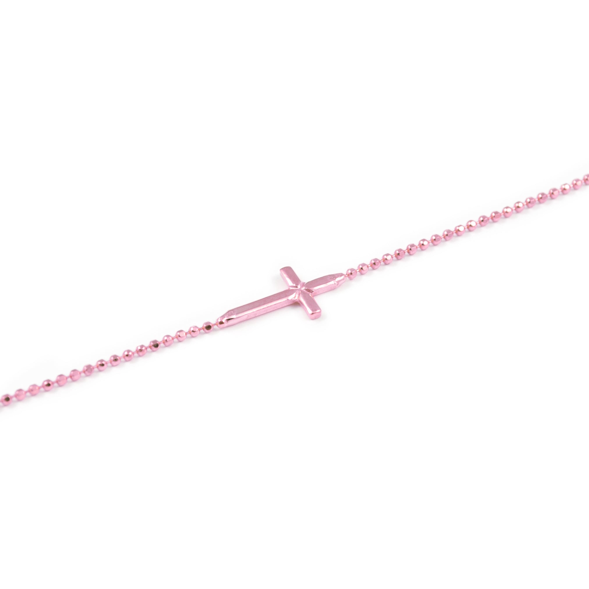 Sterling Silver Pink Horizontal Cross Glitter Bracelet