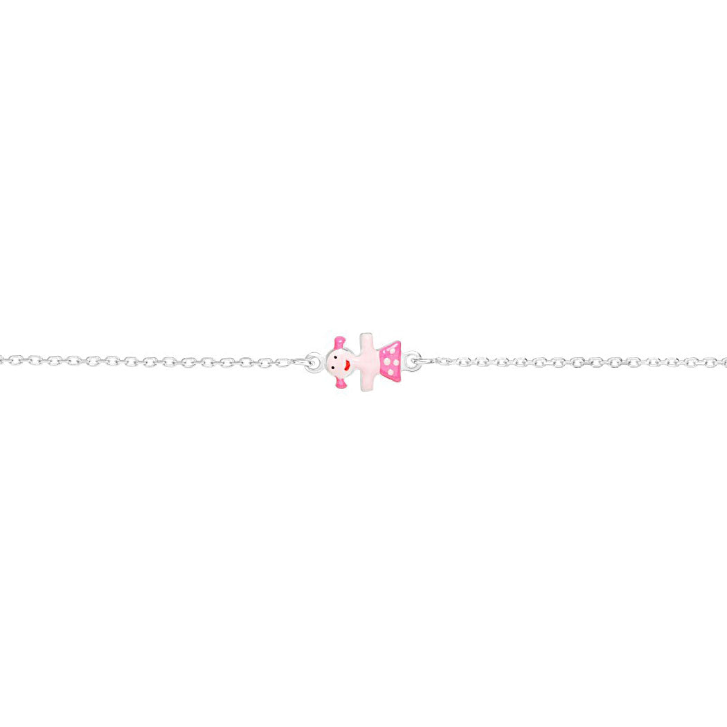 Sterling Silver Girl's Pink Enamel Shiny Bracelet