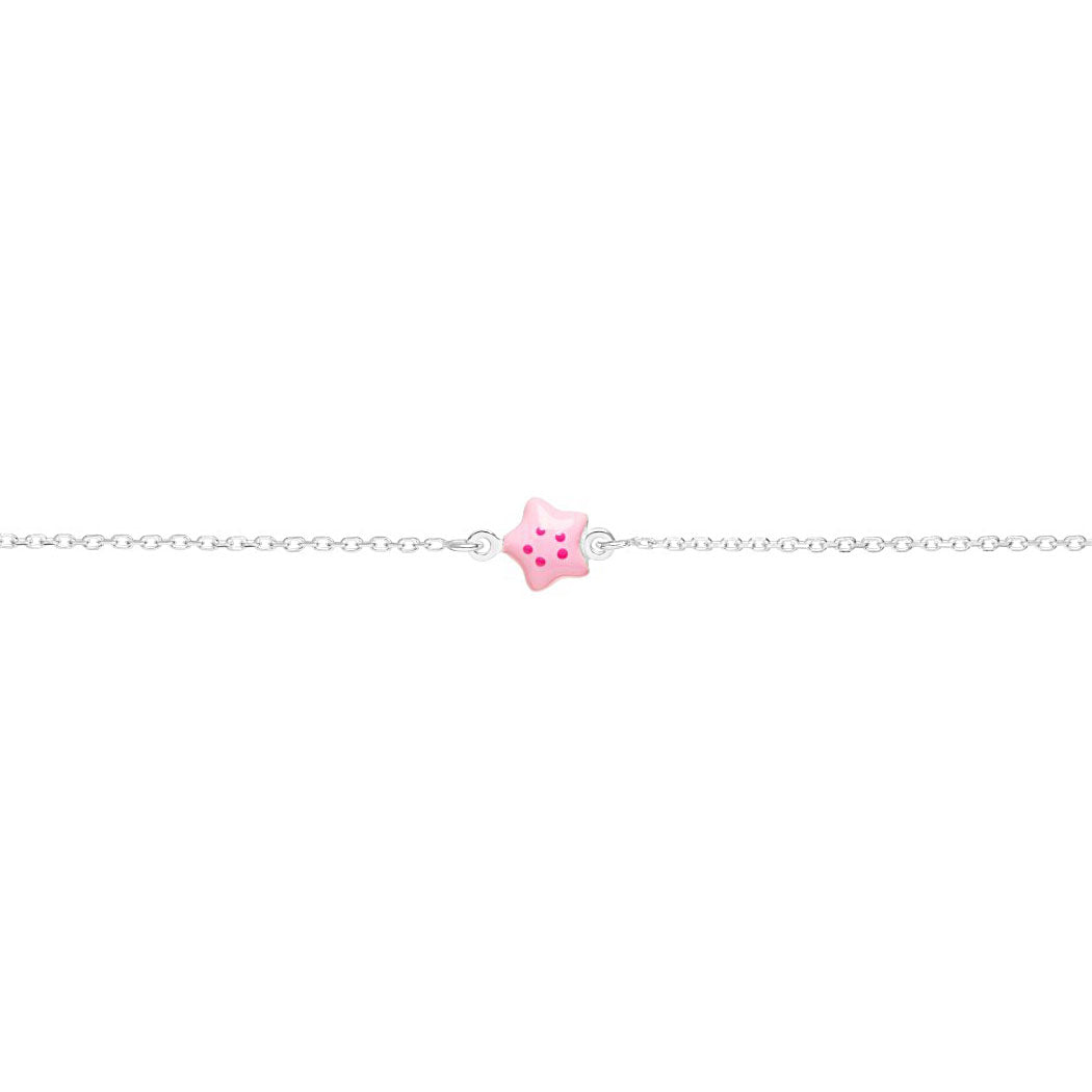 Sterling Silver Shiny Pink Star Enamel Bracelet