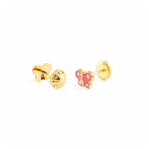 Pendientes Bebe o Niña Oro Mariposa Esmalte Rosa (9kts)