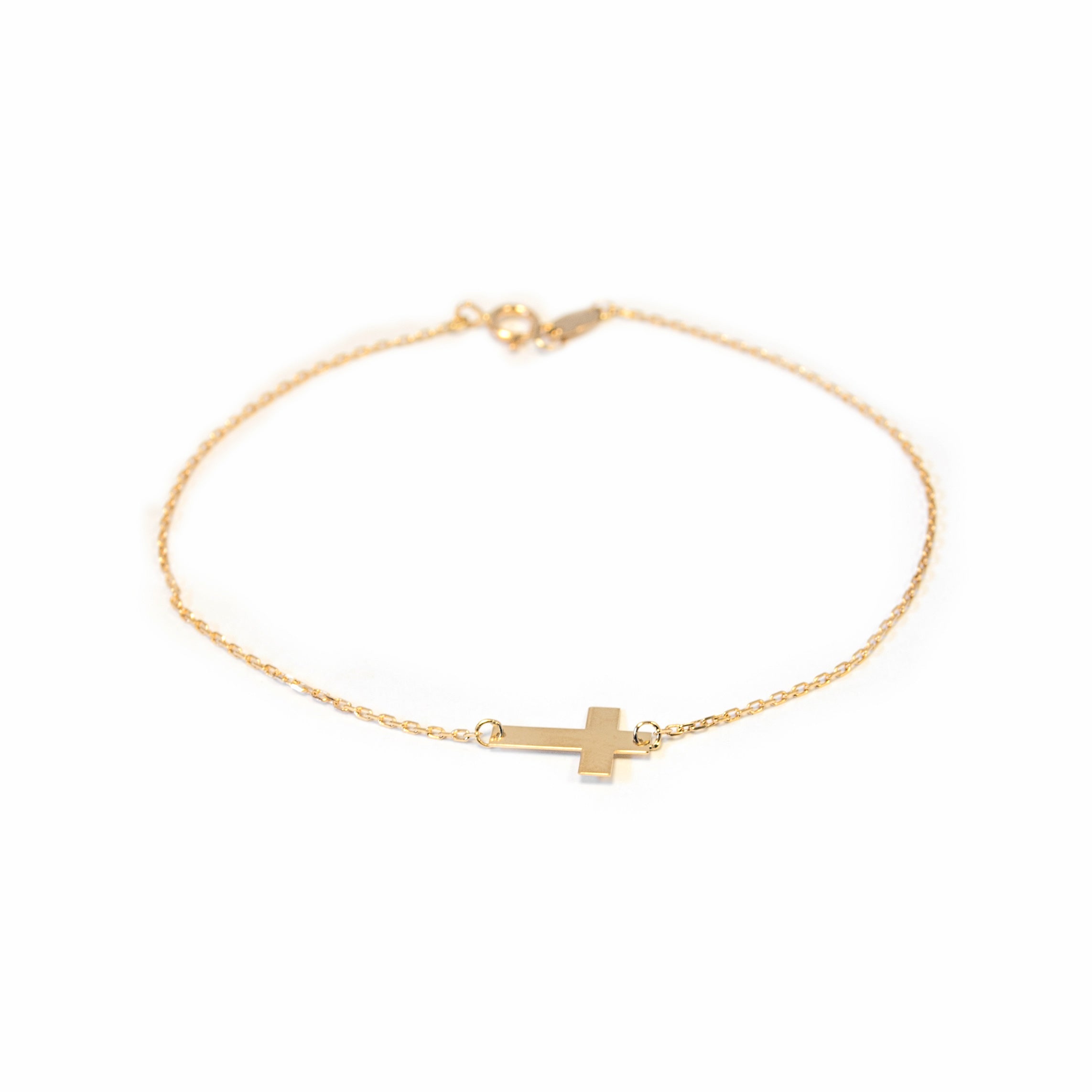 Woman-Girl Bracelet 18K Yellow Gold Horizontal Cross Shiny 18 cm