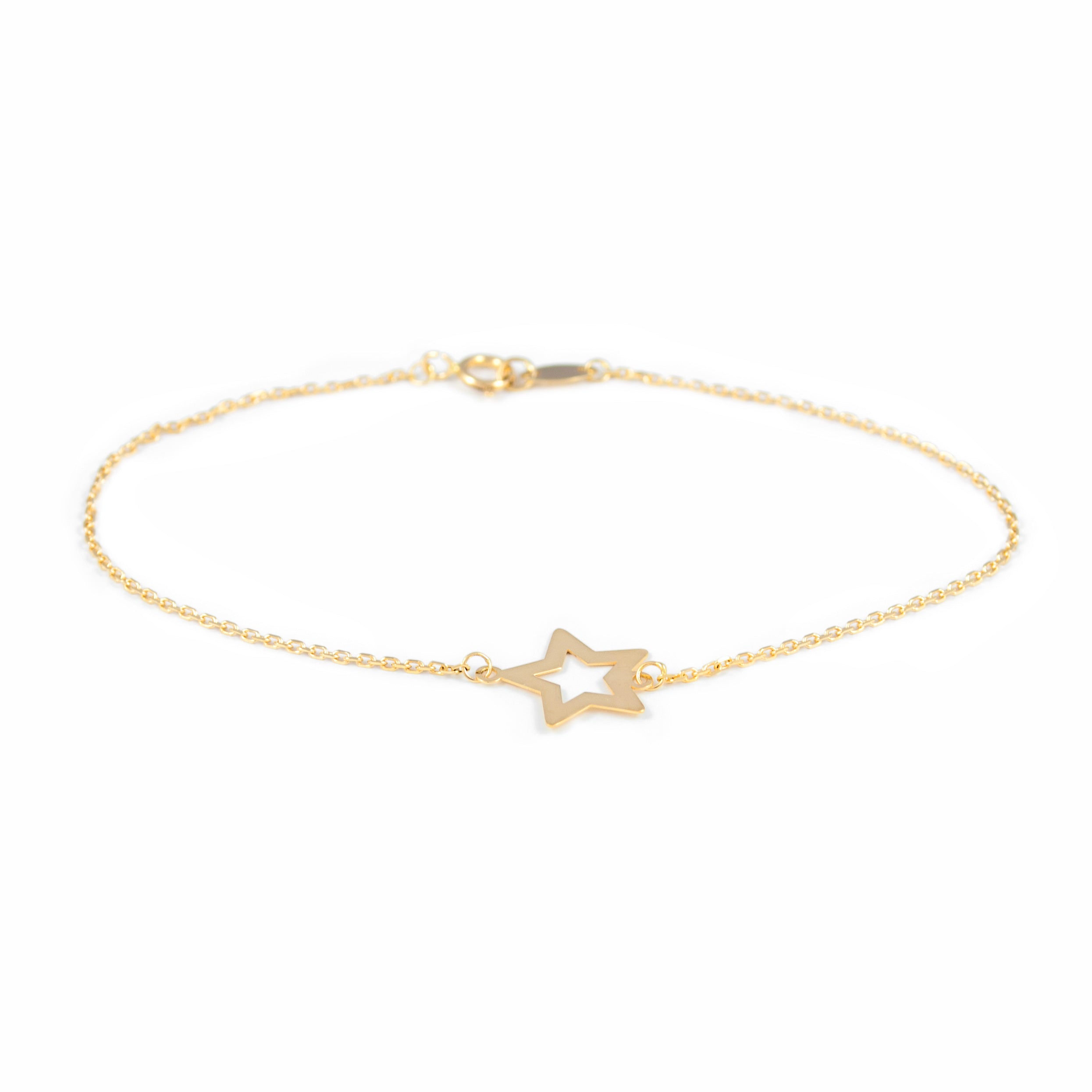 Woman-Girl 18K Yellow Gold Shiny Star Bracelet 18 cm