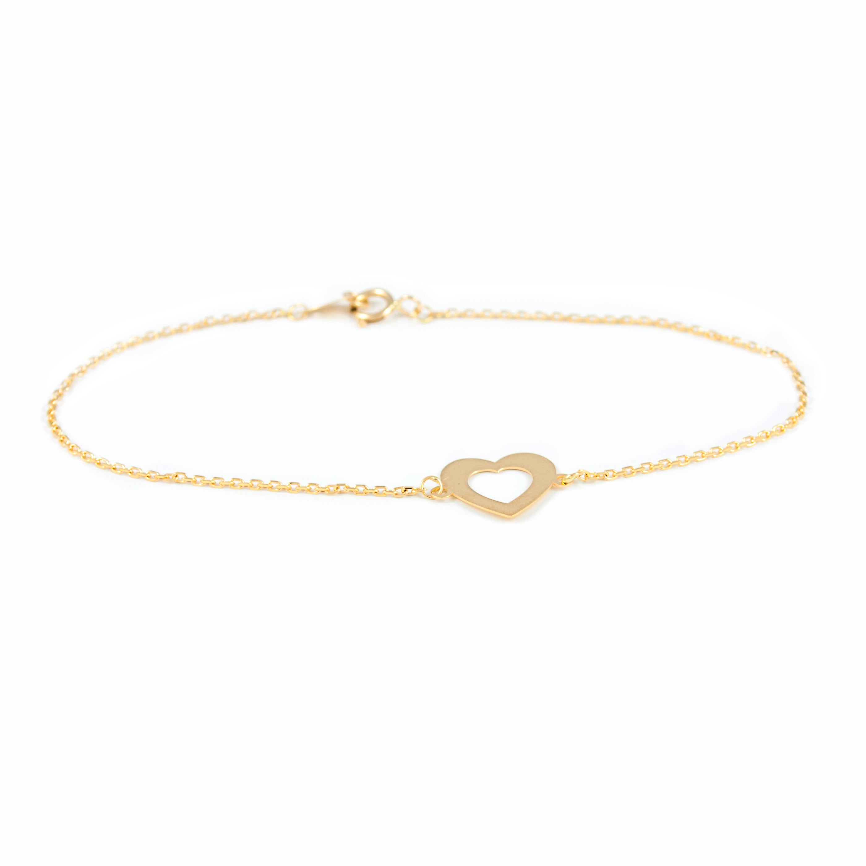 Woman-Girl 18K Yellow Gold Shiny Heart Bracelet 18 cm