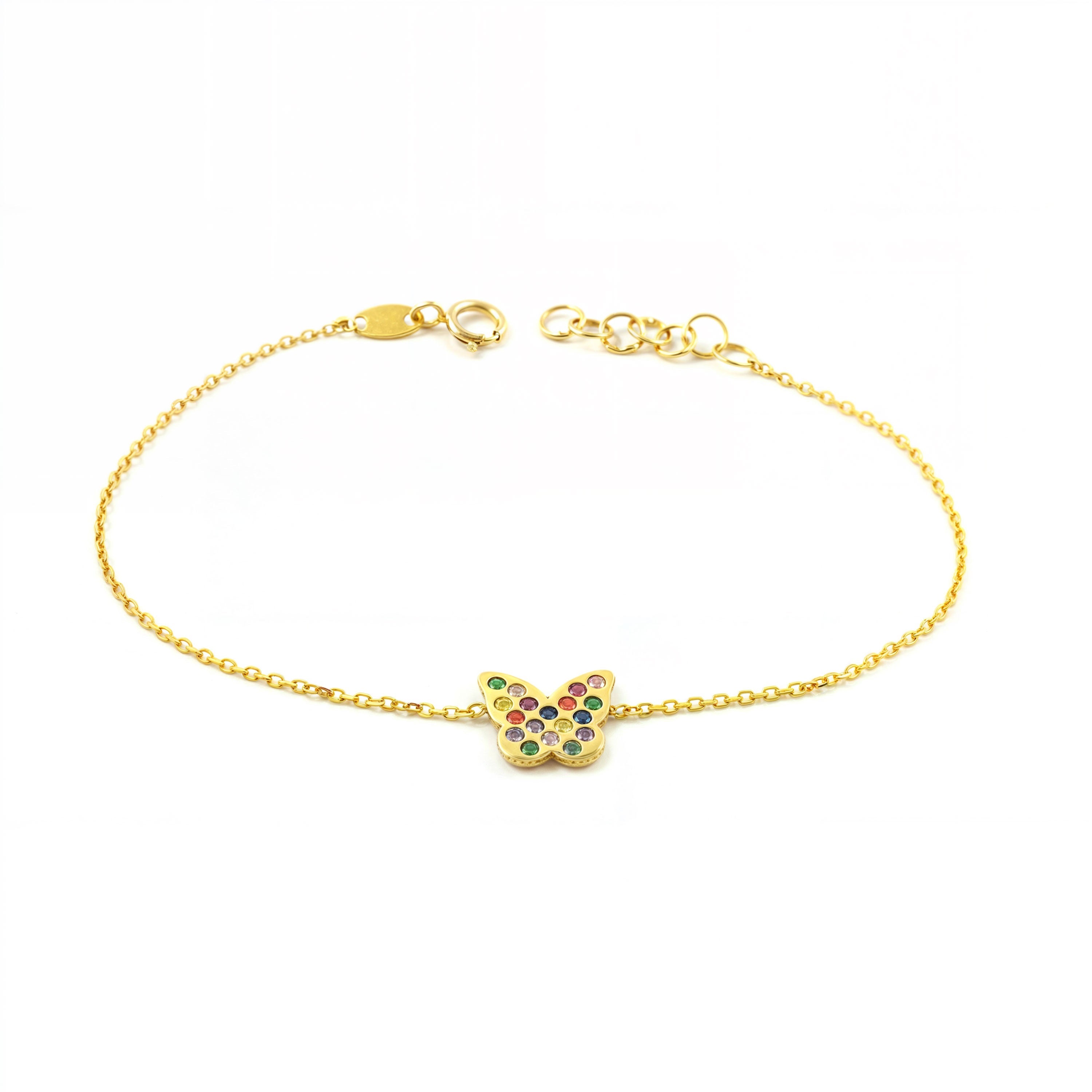 Pulsera Mujer Oro Amarillo 9K Mariposa Circonita Color Brillo 16 cm