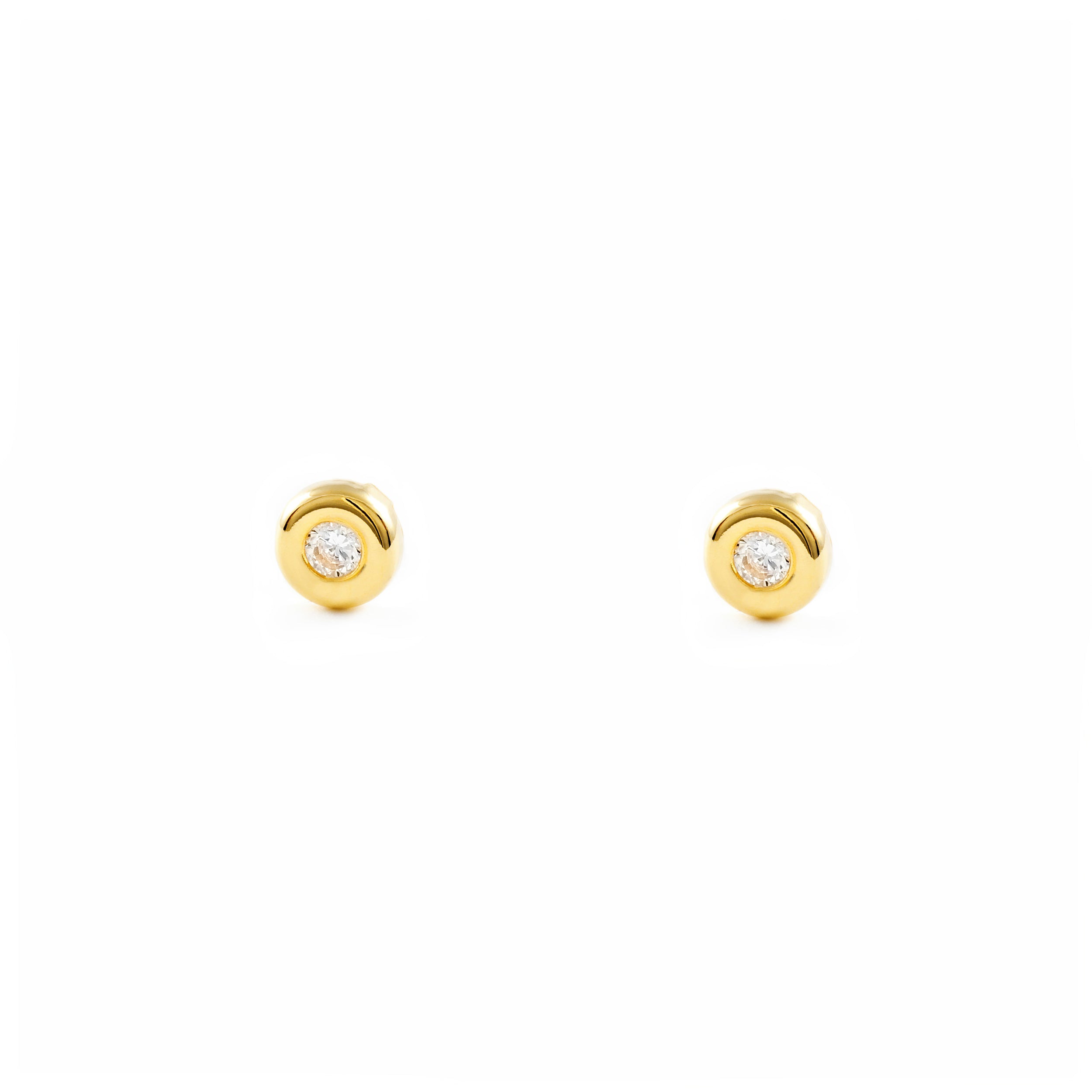 Pendientes Bebe-Niña Oro Amarillo 18K Donut Redondo Circonita Brillo