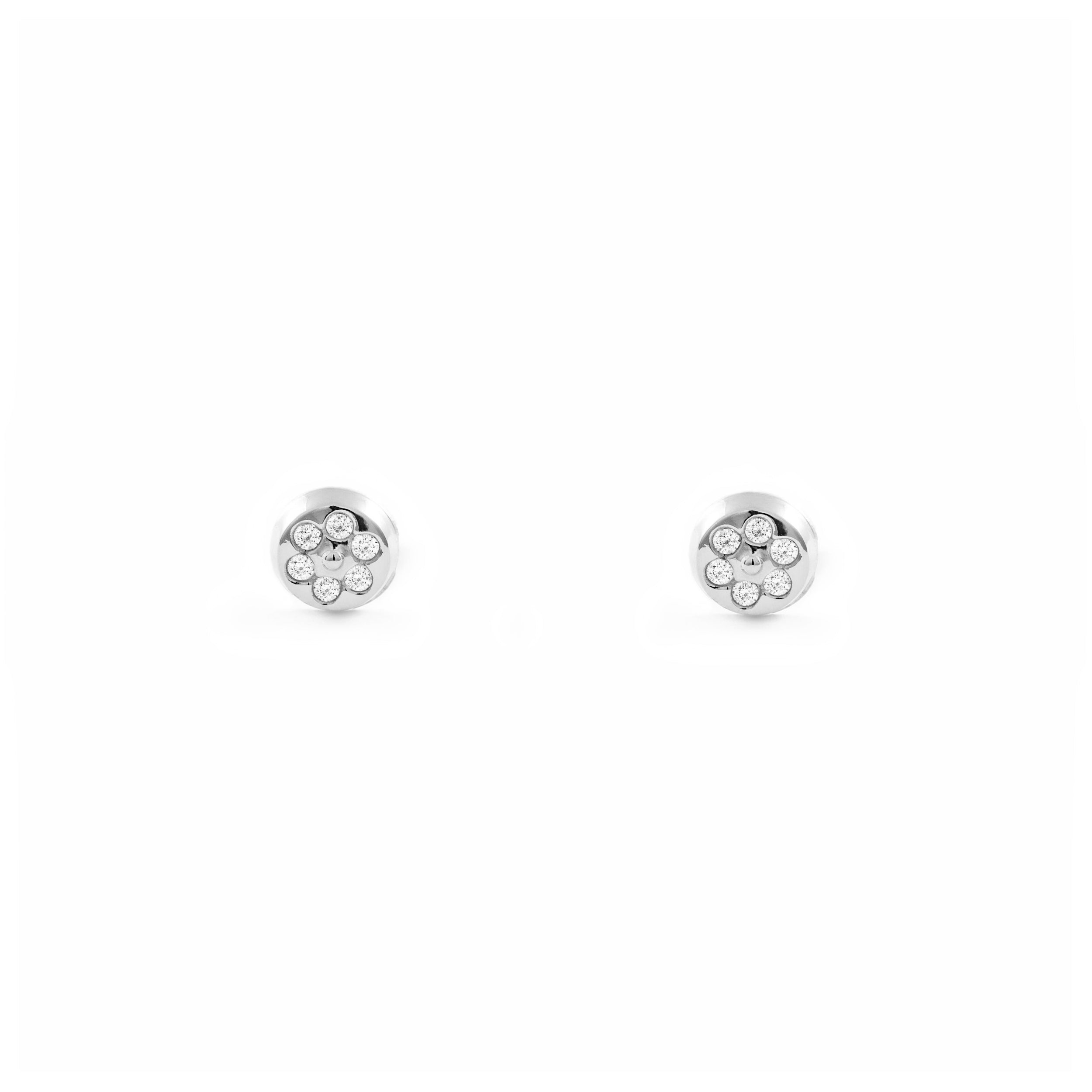 Pendientes Bebe Oro Blanco 18K Redondo Circonitas Brillo