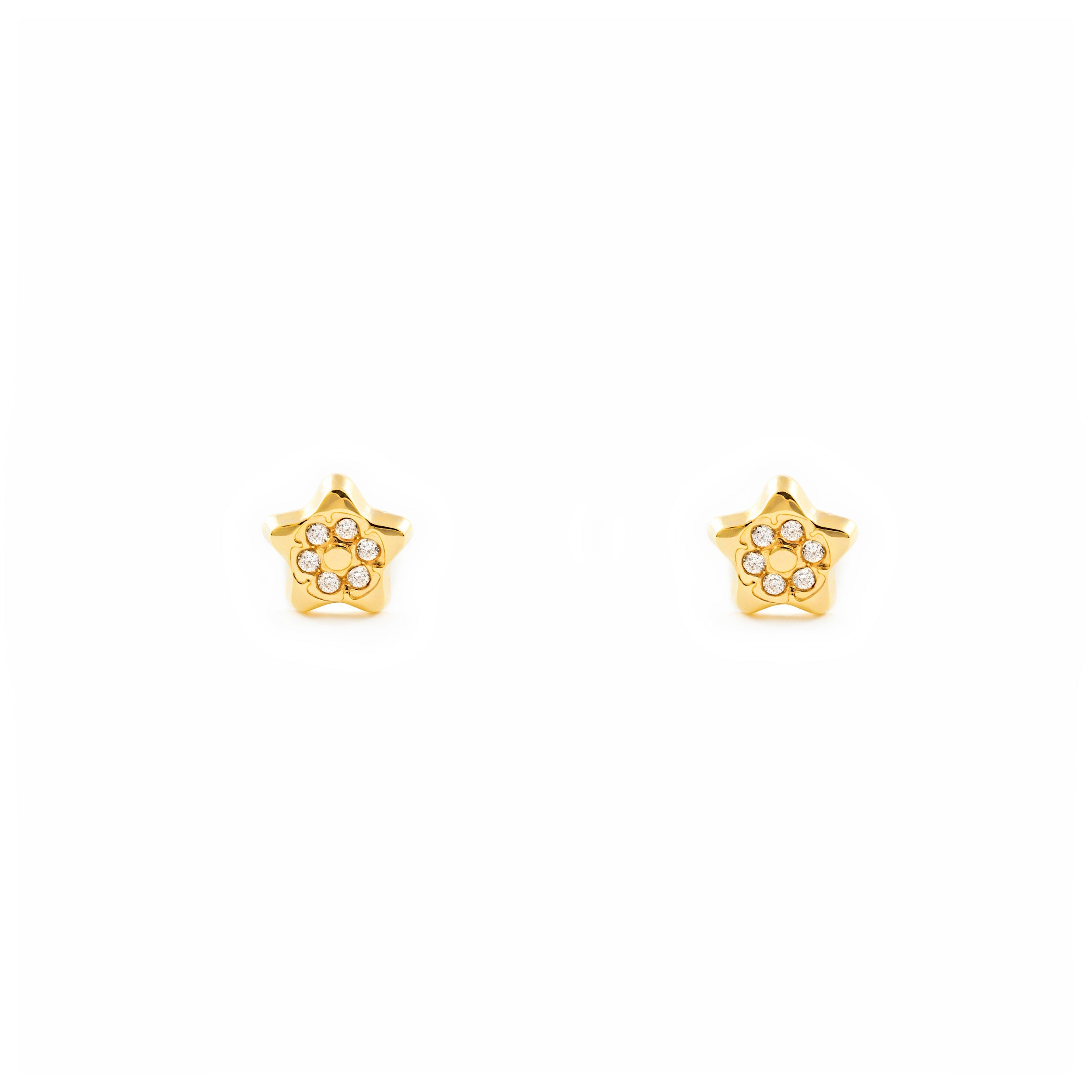 Baby-Girl Earrings 9K Yellow Gold Star Shiny Zirconia