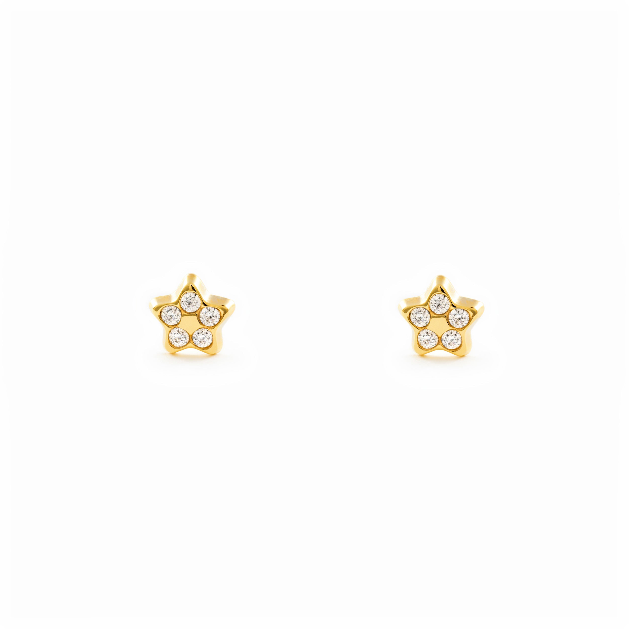 Baby-Girl Earrings 9K Yellow Gold Shiny Zircon Star