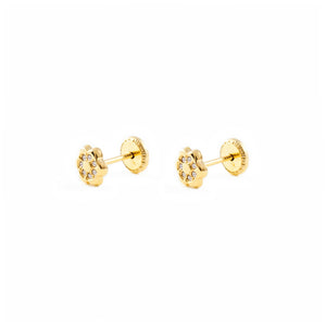 Pendientes Bebe o Niña Oro Amarillo Flor 6 Petalos con Circonitas