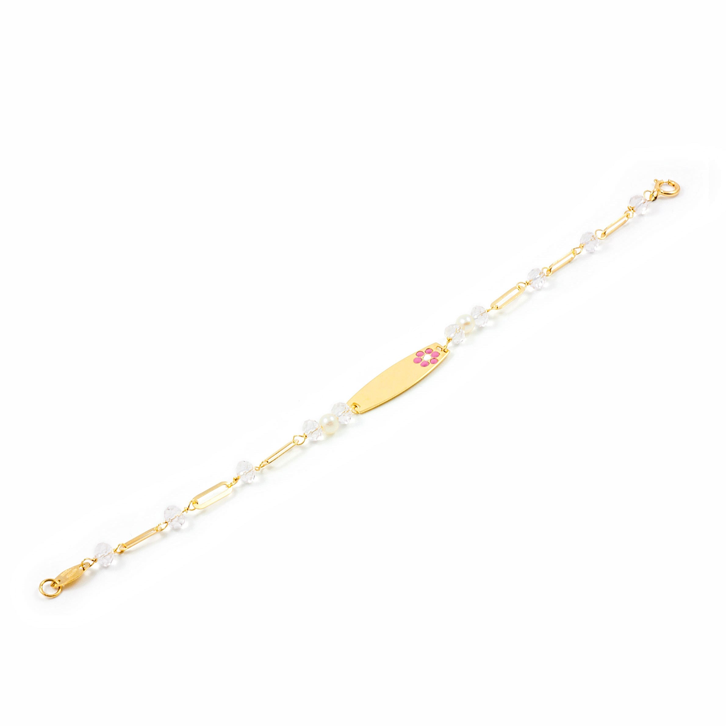 Pulsera bebe oro chapa flor con perlas