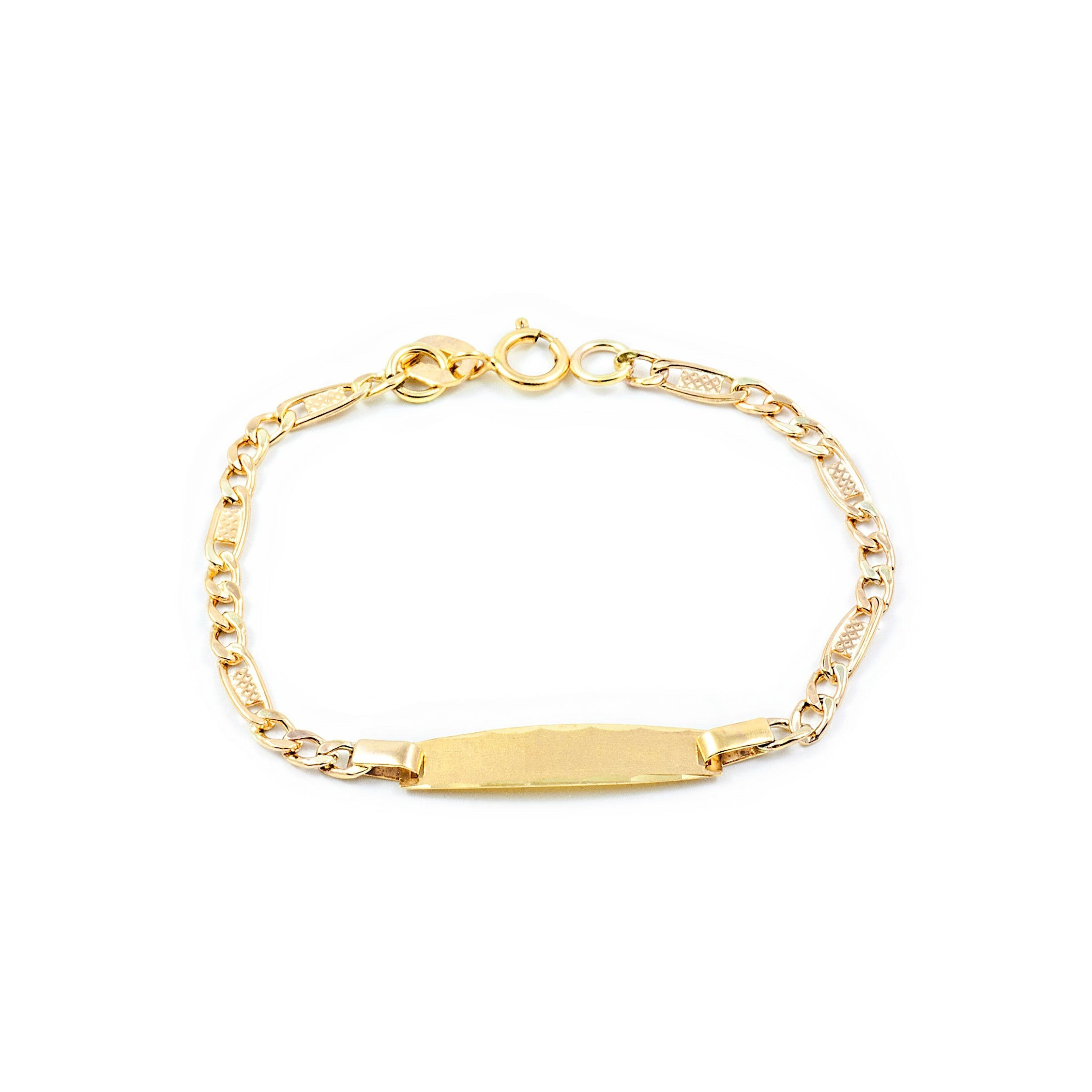 Baby-Girl Bracelet 9K Yellow Gold Personalized Slave 3x1 Matte and Shiny 12 cm