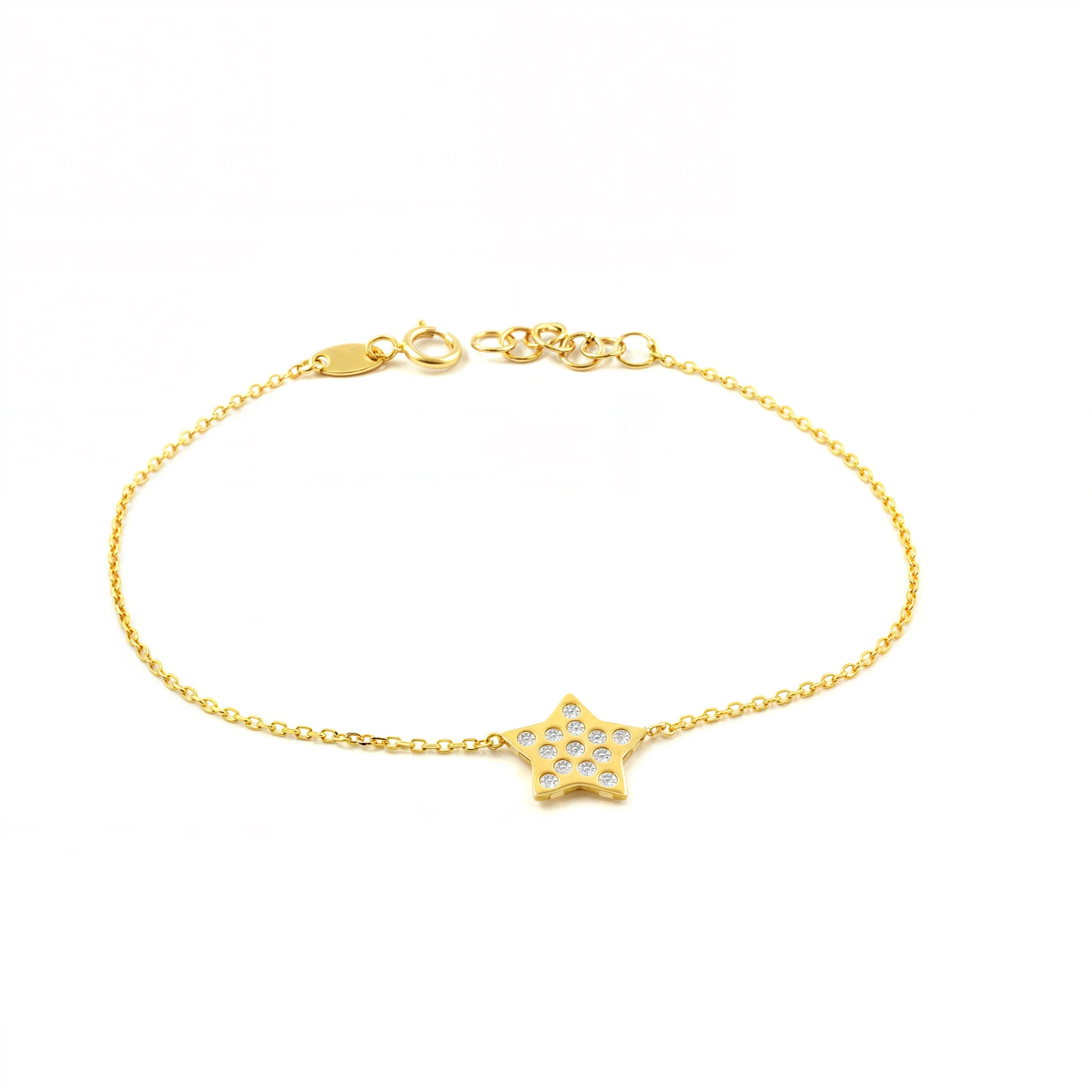 Pulsera Mujer Oro Amarillo 9K Estrella Circonita Brillo 17 cm