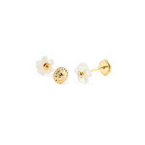 Pendientes bebe o Niña Flor Nacar 5 Petalos Circonita