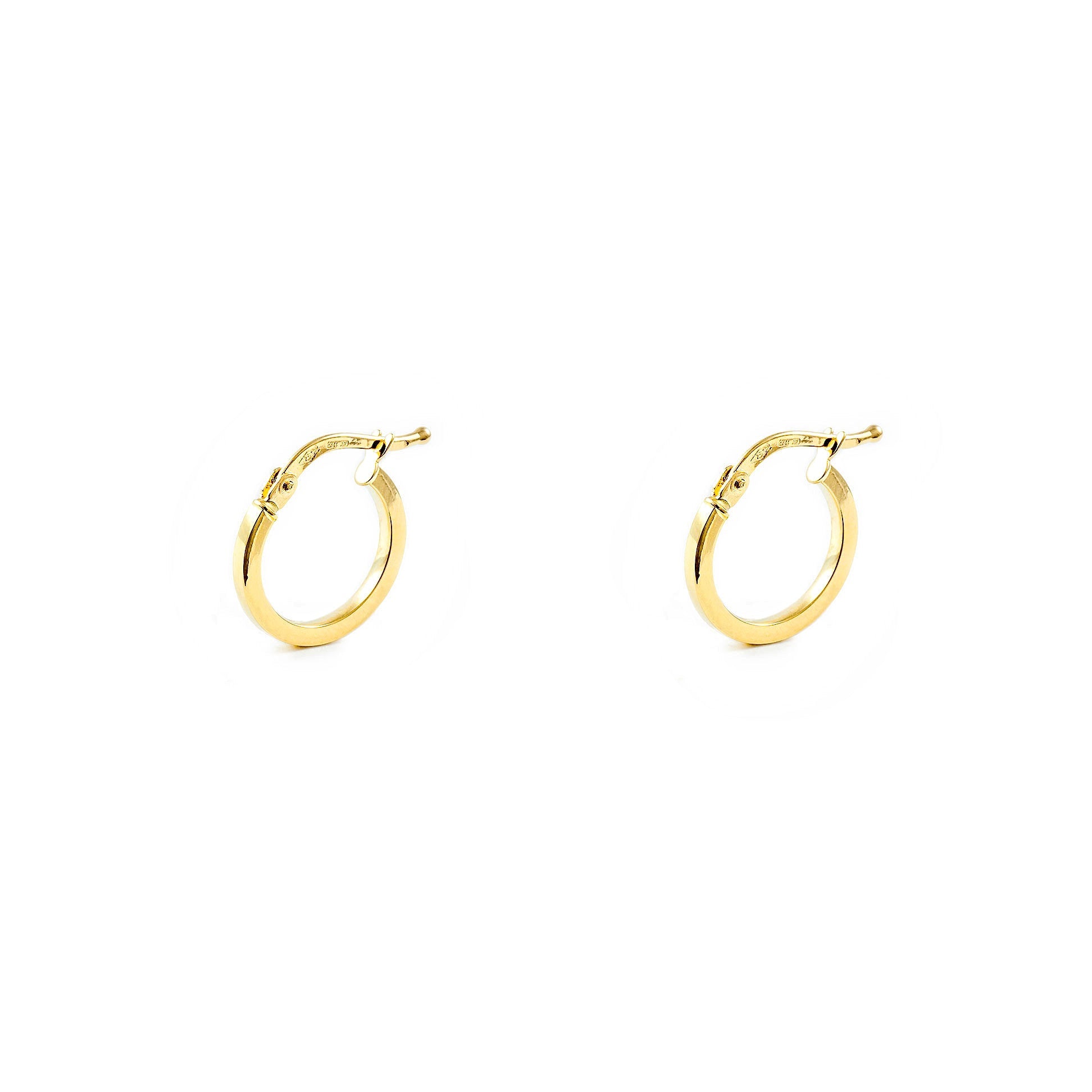 Pendientes Oro Amarillo 18K Aros Cuadrados Brillo 13 x 1,5 mm