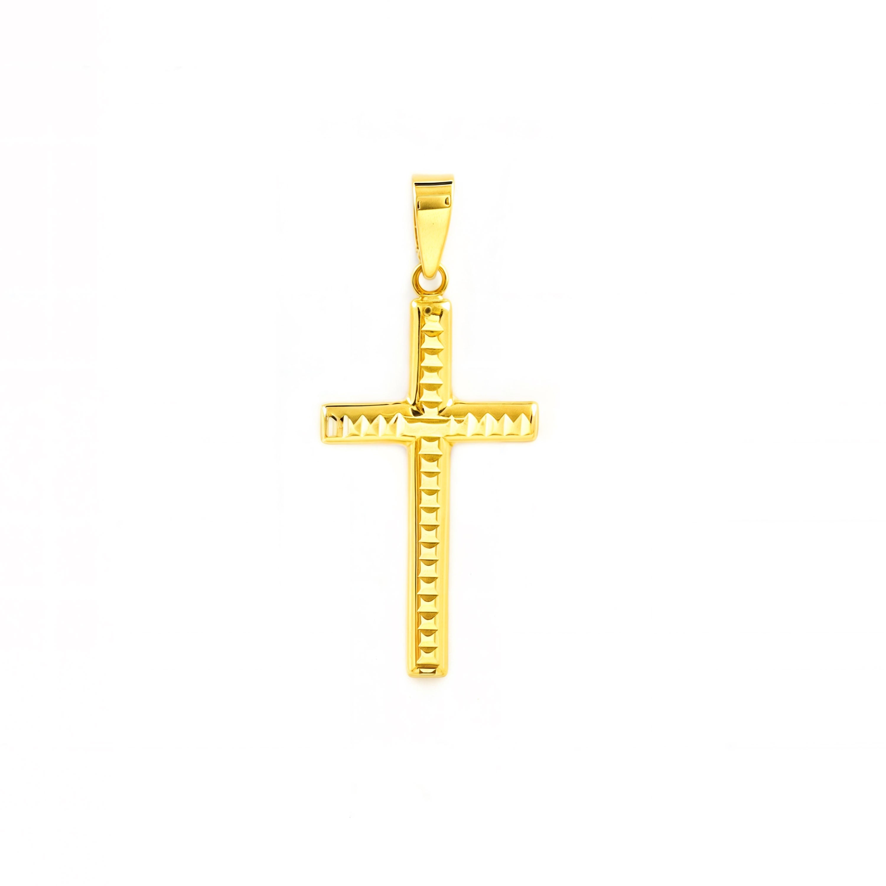 Cruz Oro Amarillo 18K Rectangular Brillo y Tallado 21 x 13 mm