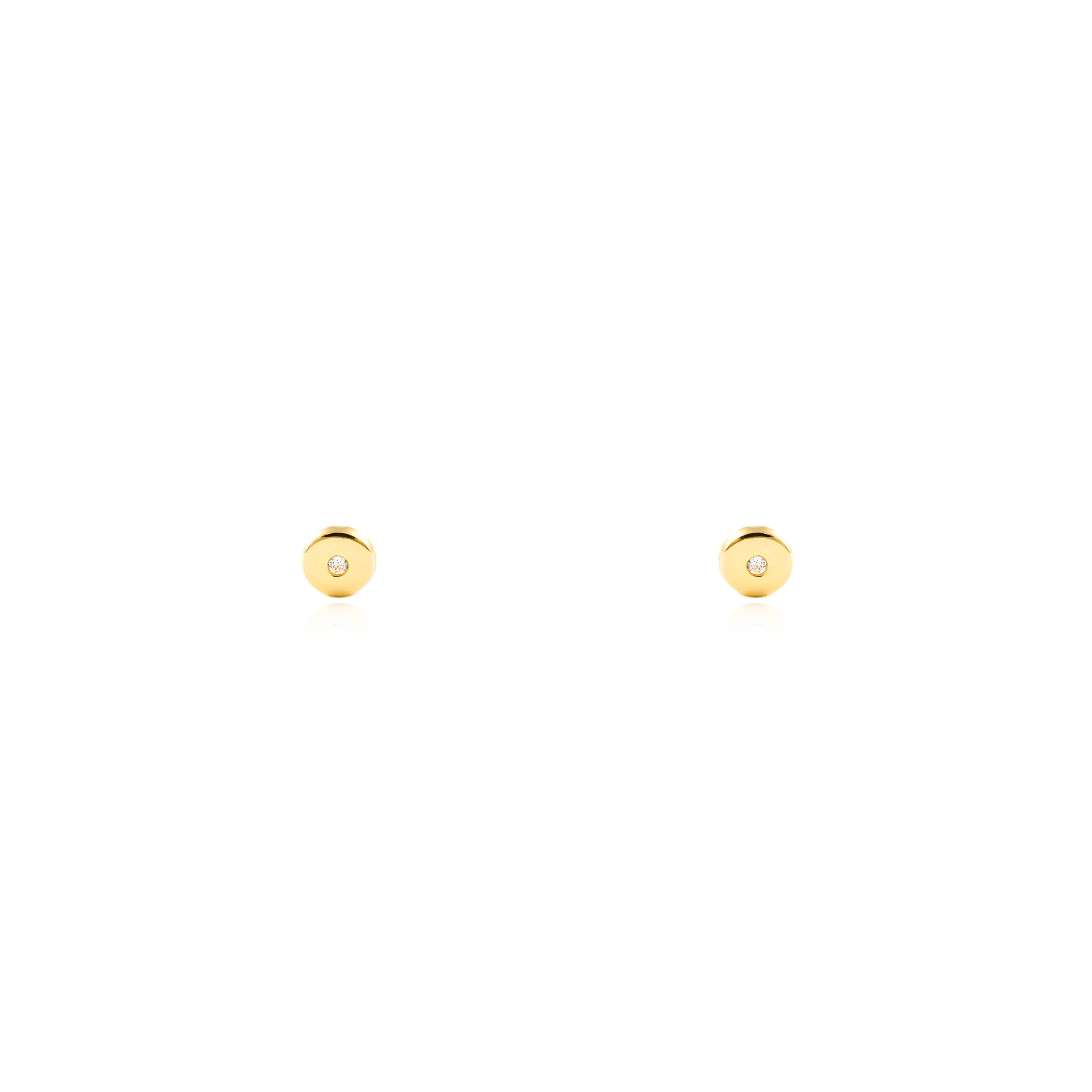 Baby Earrings 9K Yellow Gold Round Shiny Zirconia