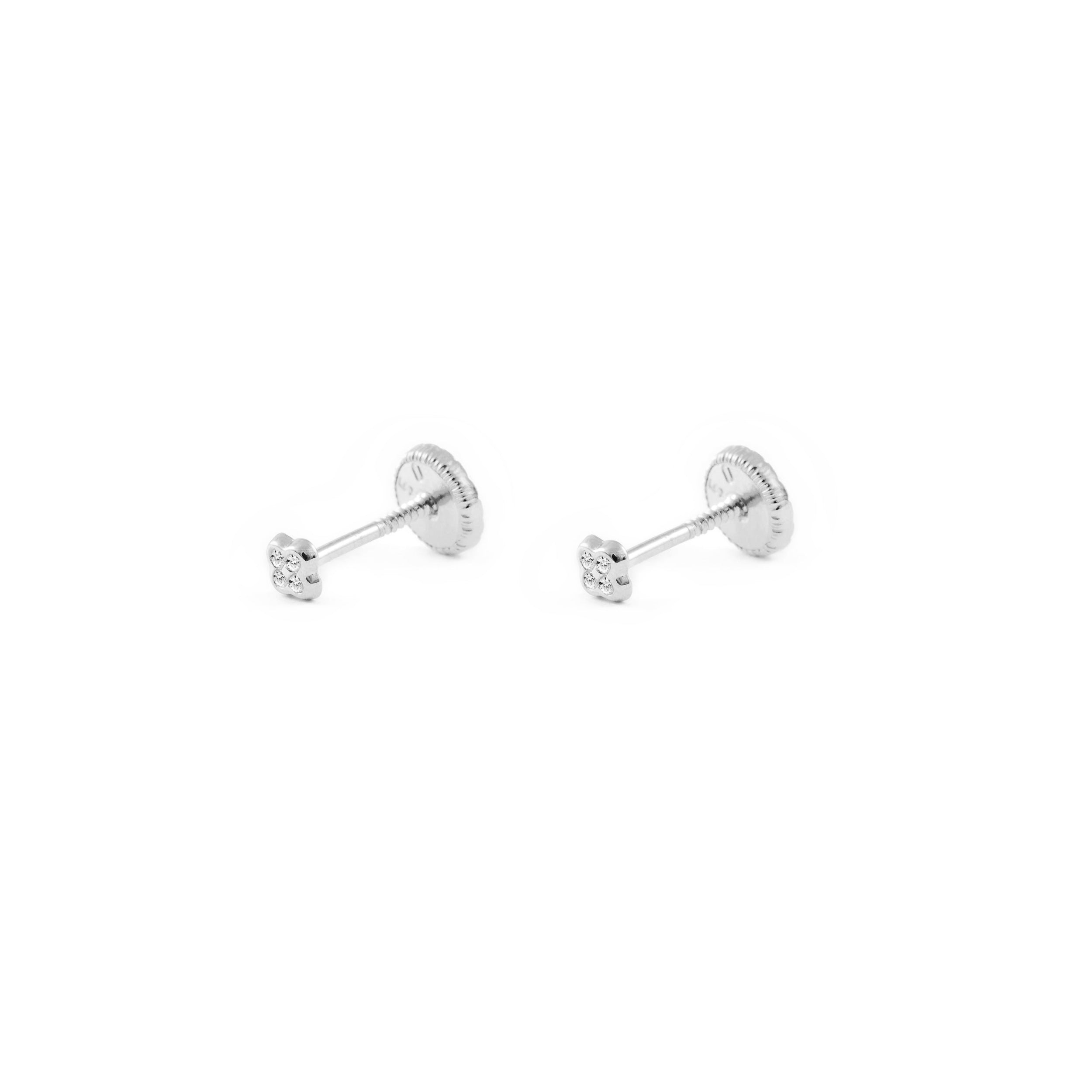 Pendientes Bebe Oro Blanco primera postura trebol 4 hojas