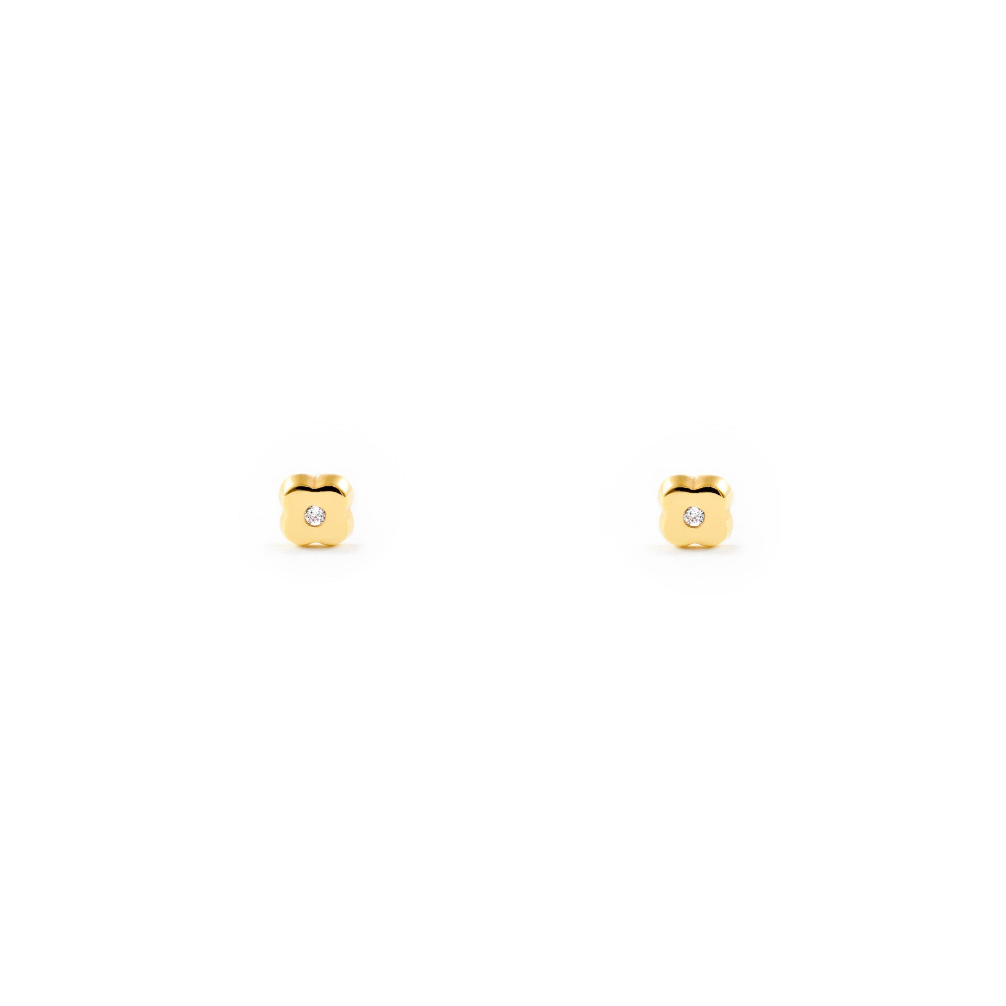 Baby Earrings 9K Yellow Gold Shiny Zirconia Clover