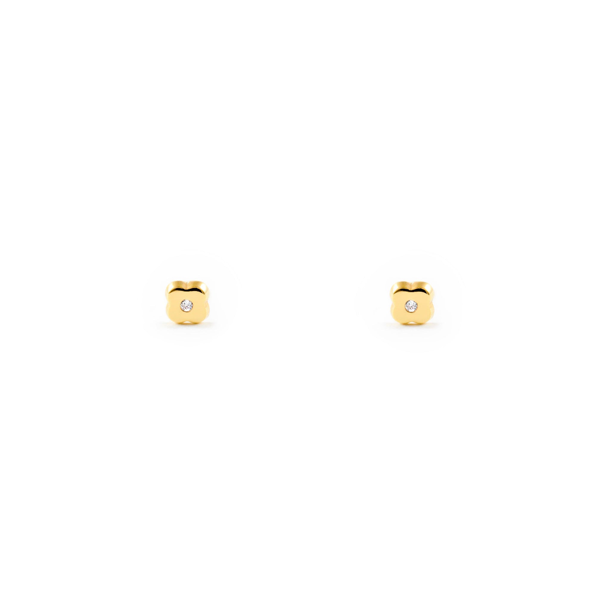 Pendientes Bebe Oro Amarillo 9K Trebol Circonita Brillo